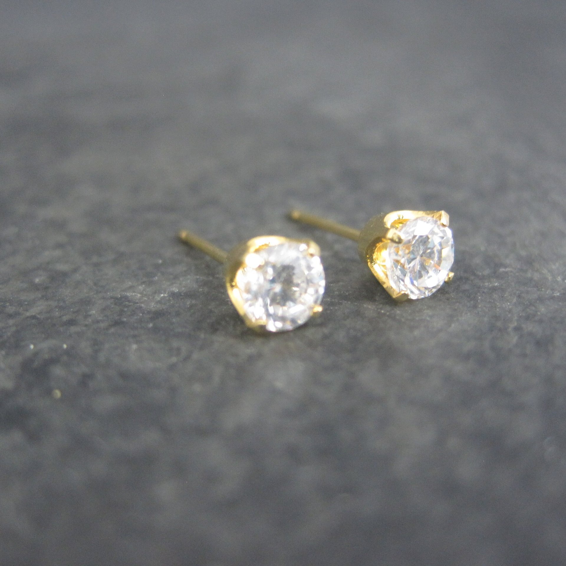 Vintage 14K 5mm Cubic Zirconia Piercing Stud Earrings