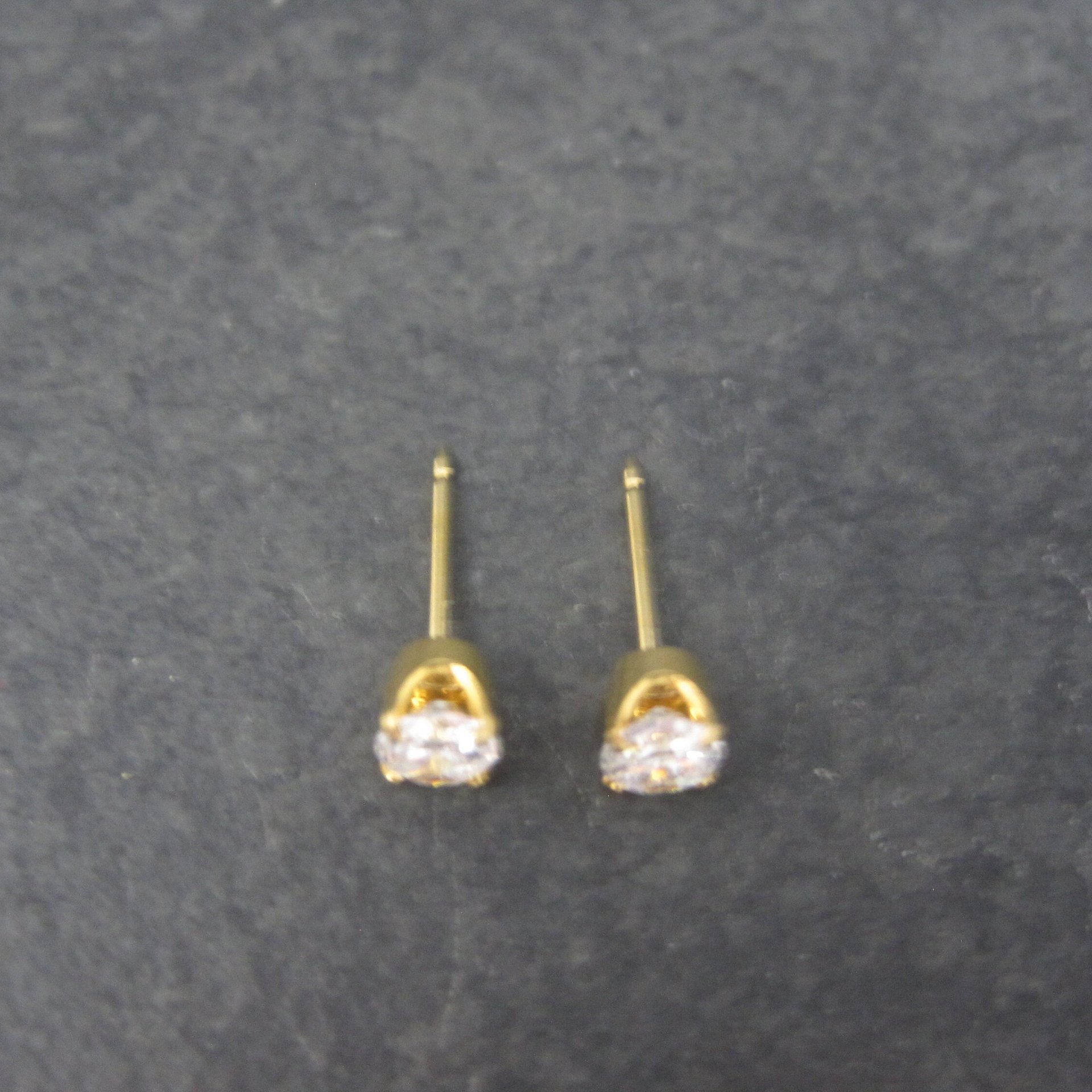 Vintage 14K 5mm Cubic Zirconia Piercing Stud Earrings