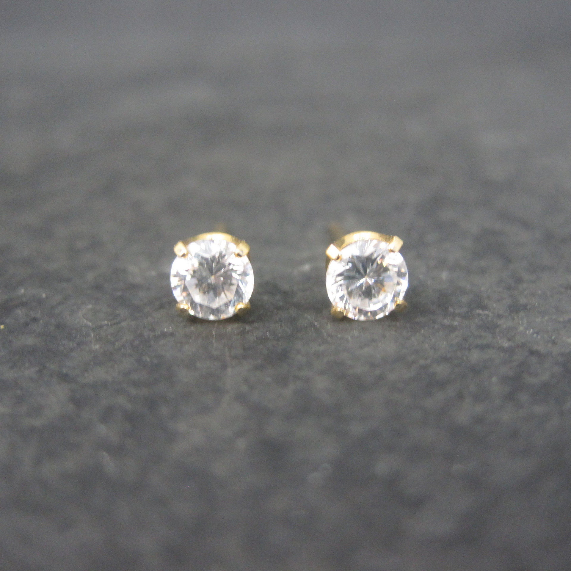 Vintage 14K 5mm Cubic Zirconia Piercing Stud Earrings