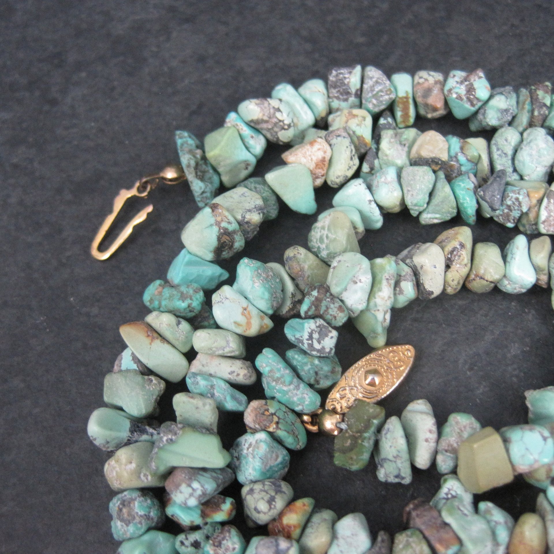 Vintage 70s Turquoise Nugget Necklace 32 Inches