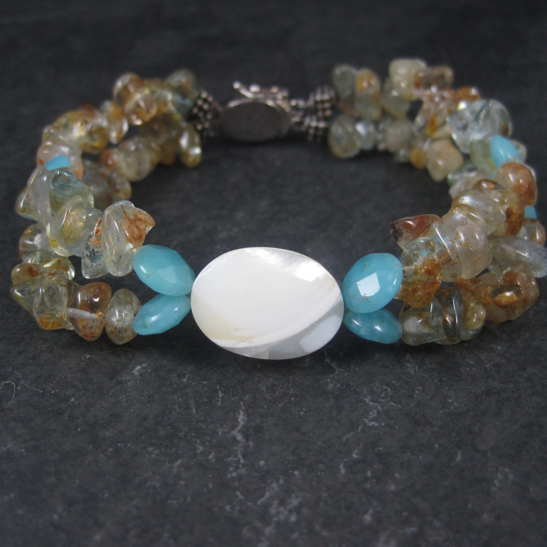 Estate Handmade Mother of Pearl Gemstone Bracelet