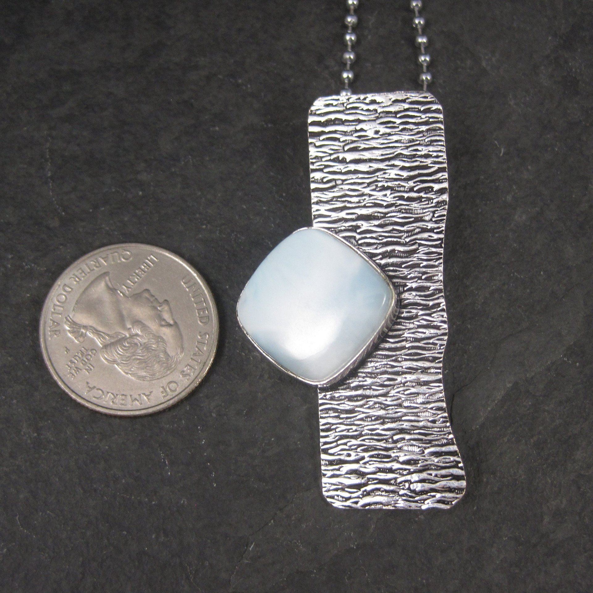 Unusual Sterling Modernist Larimar Pendant Necklace