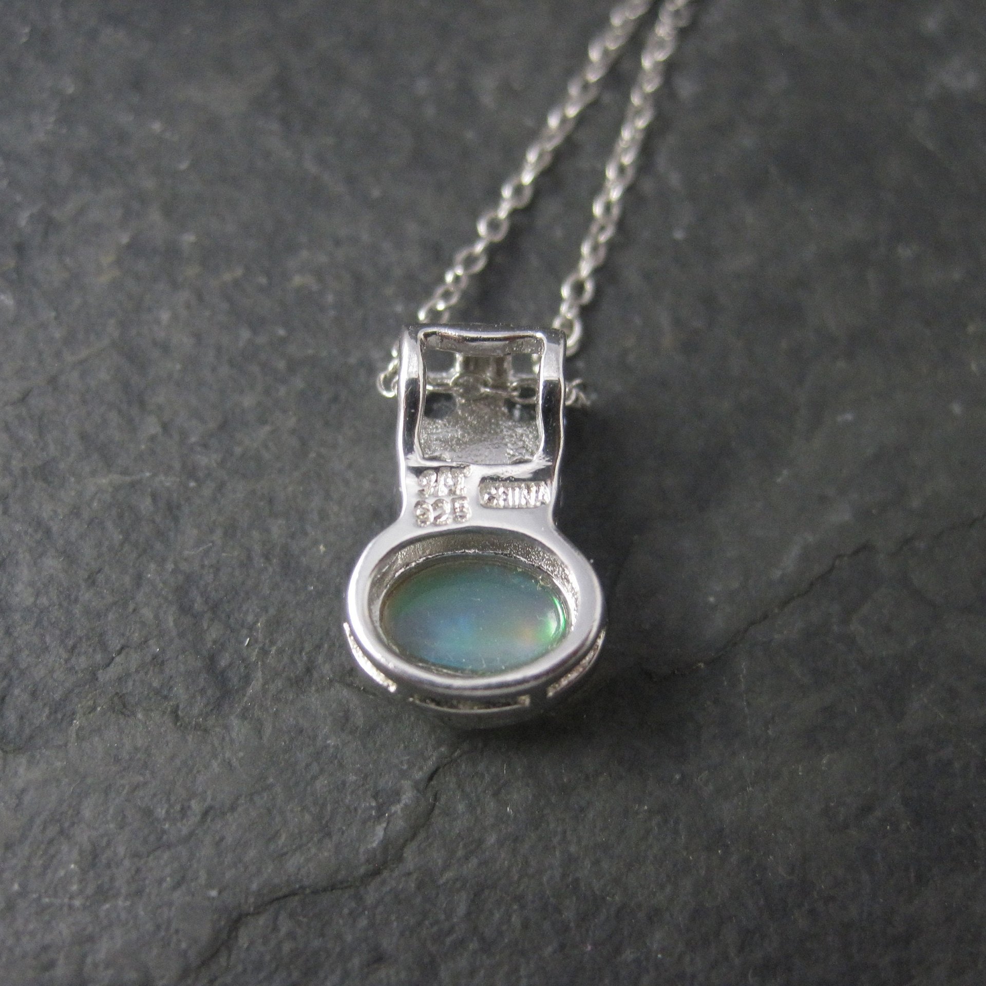Vintage Sterling Opal Tanzanite Pendant Necklace