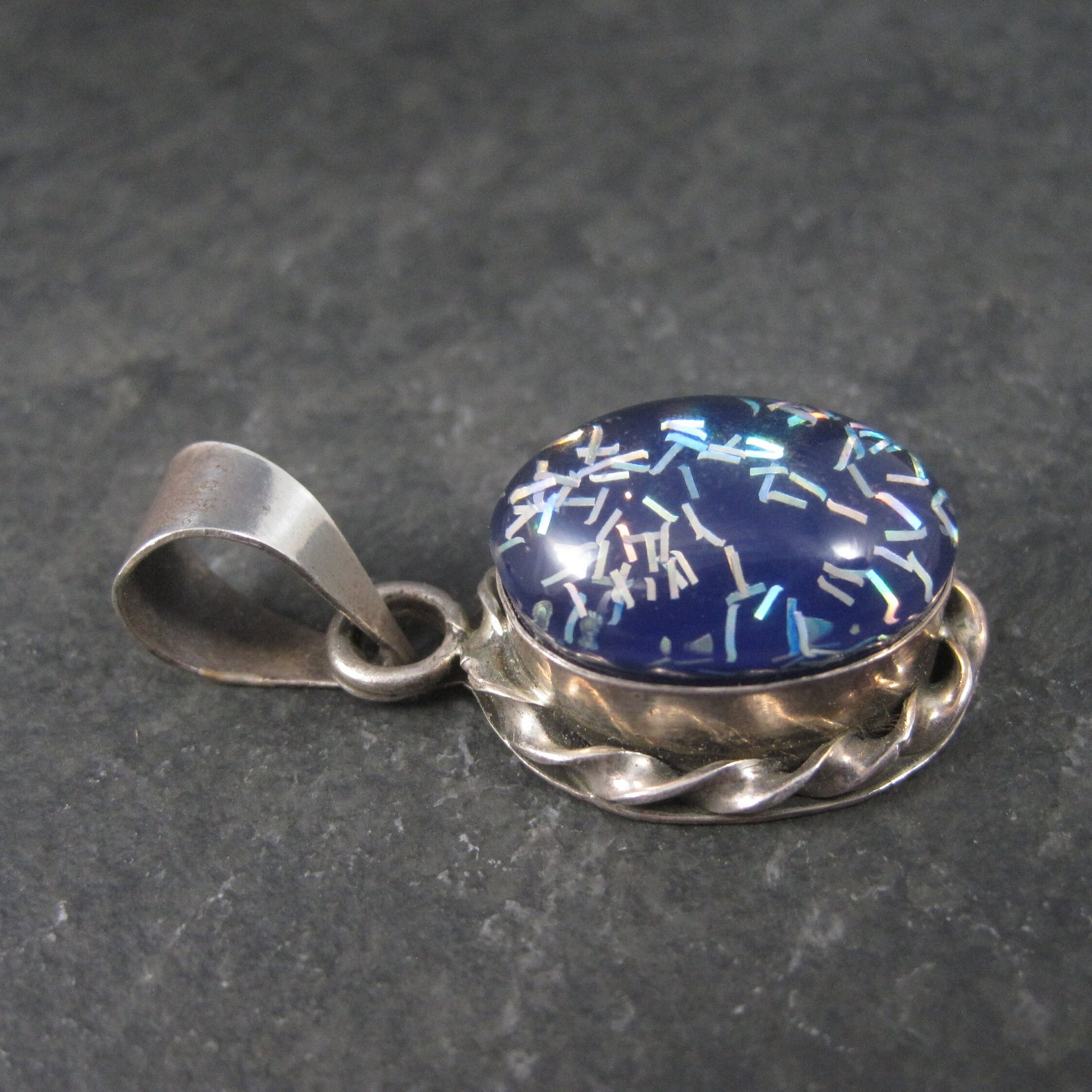 Vintage Mexican Sterling Blue Confetti Pendant