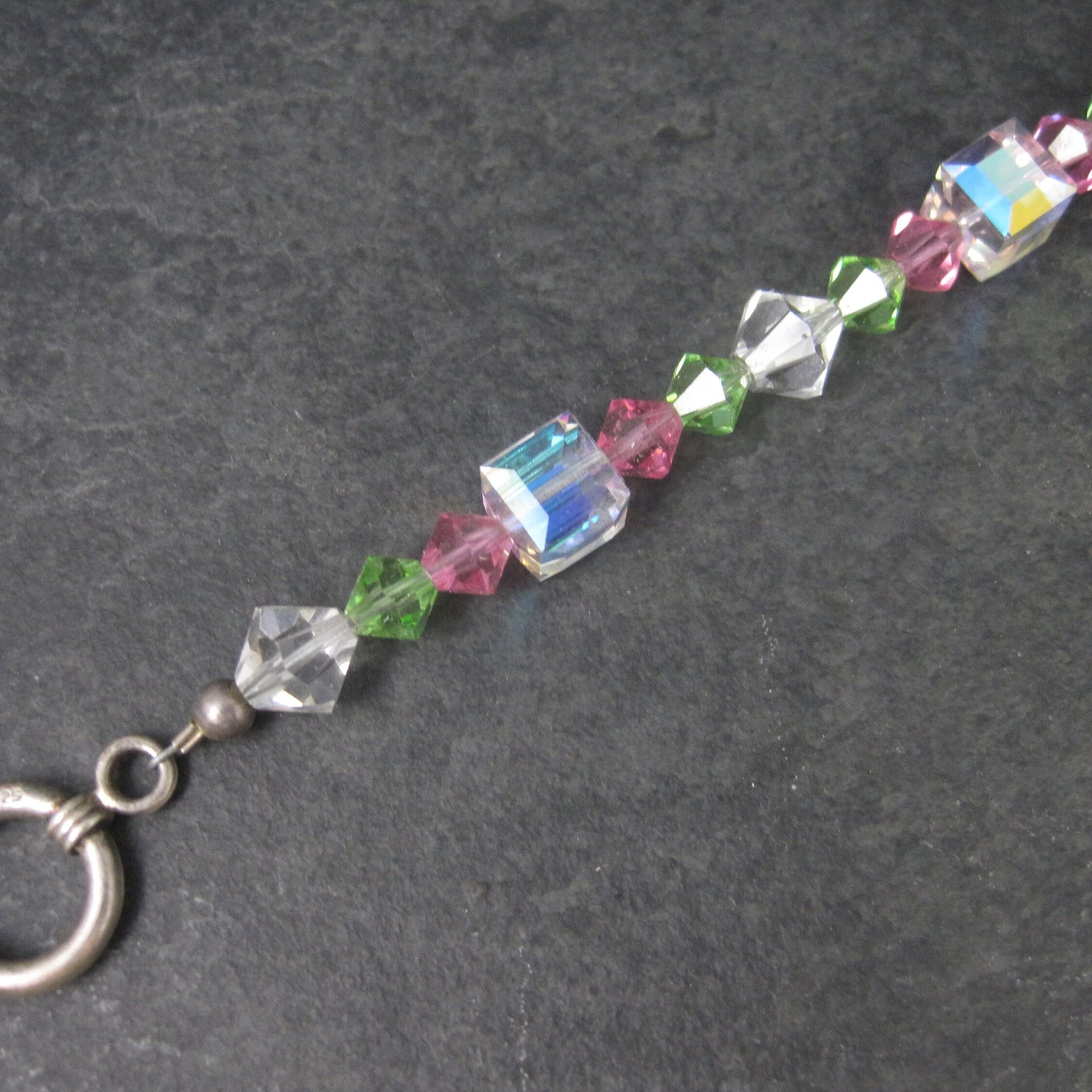 Pink and Green Crystal Toggle Bracelet 8 Inches