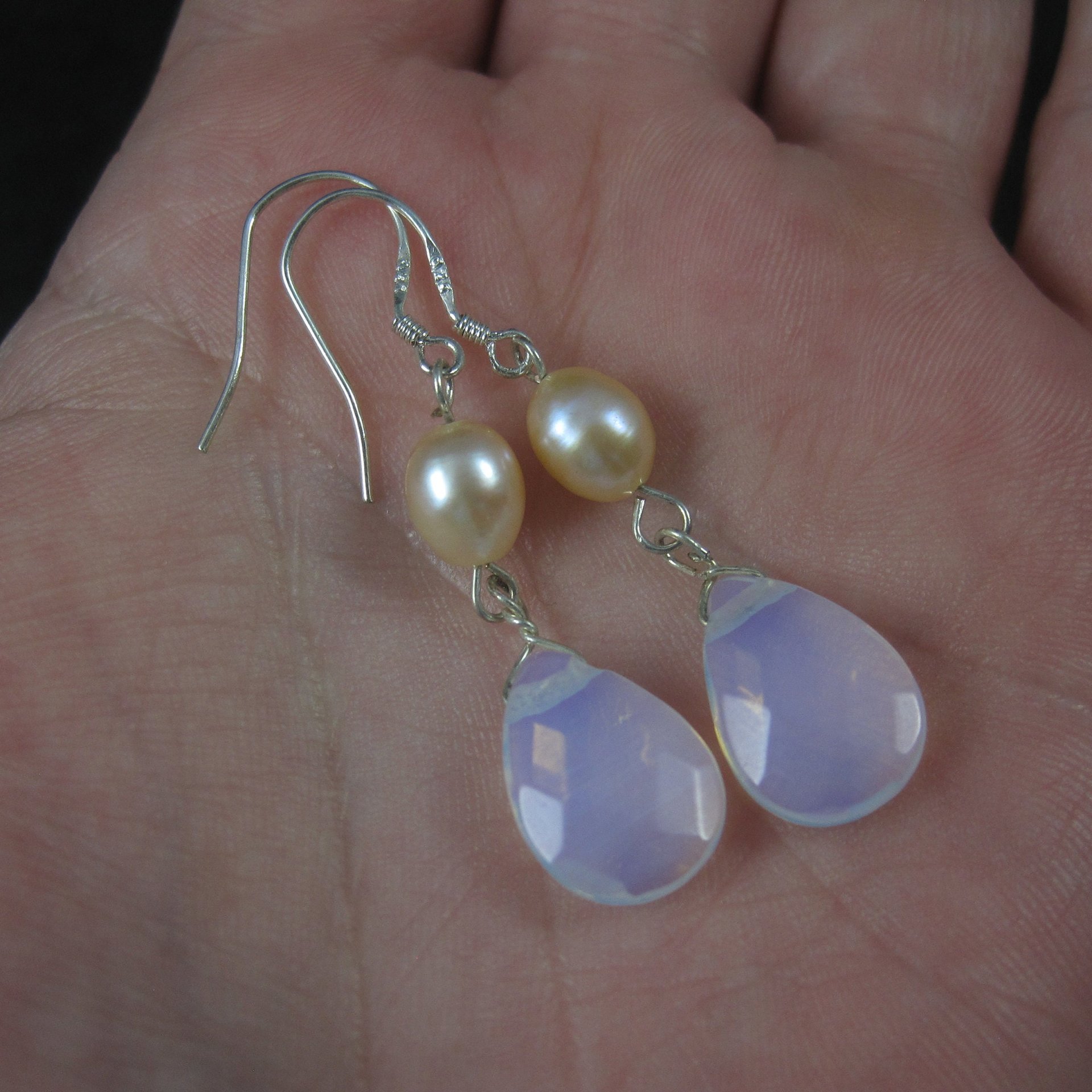 Sterling Opalite Pearl Earrings