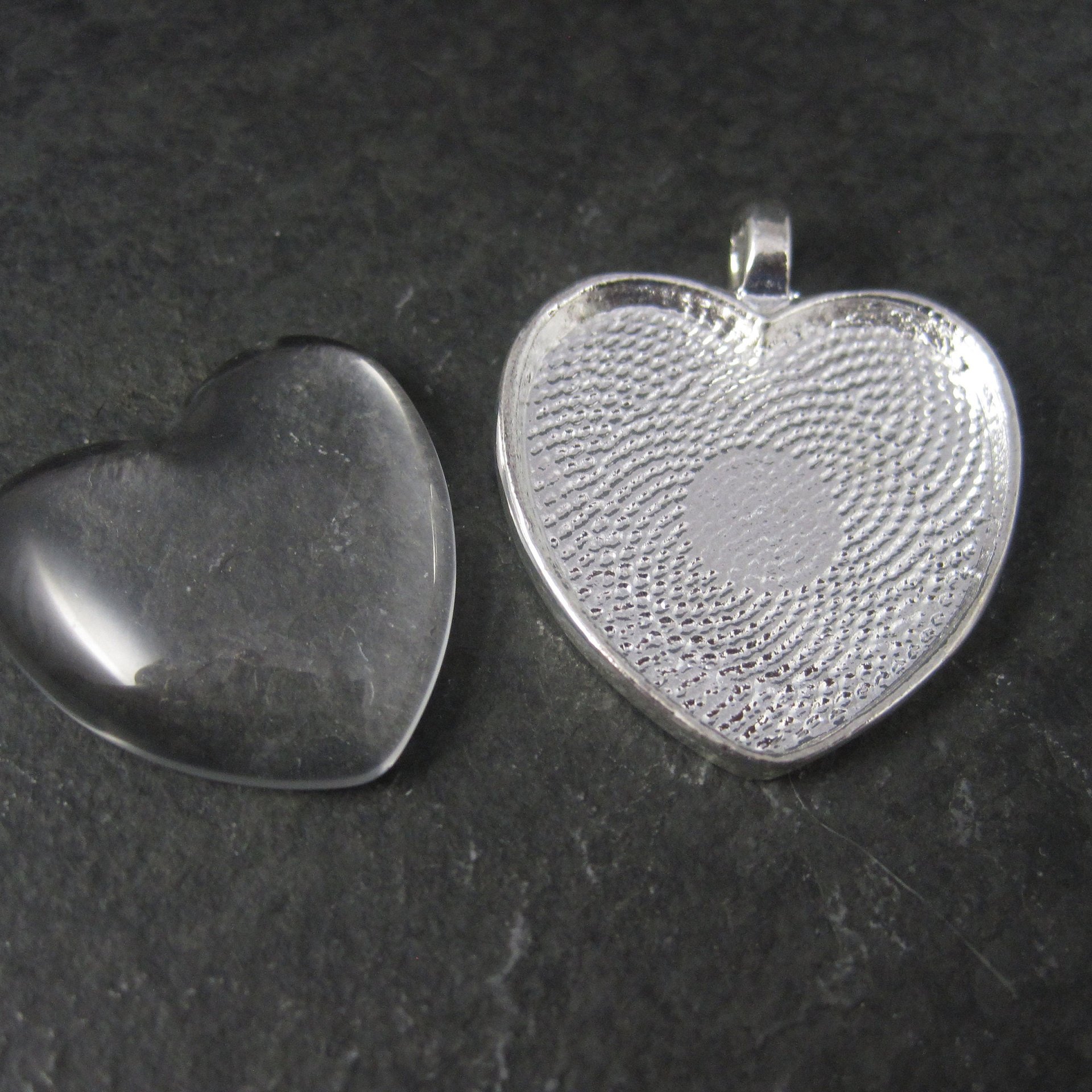 Silver Plated Heart Bezel Pendant Glass Heart Cabochon 25mm