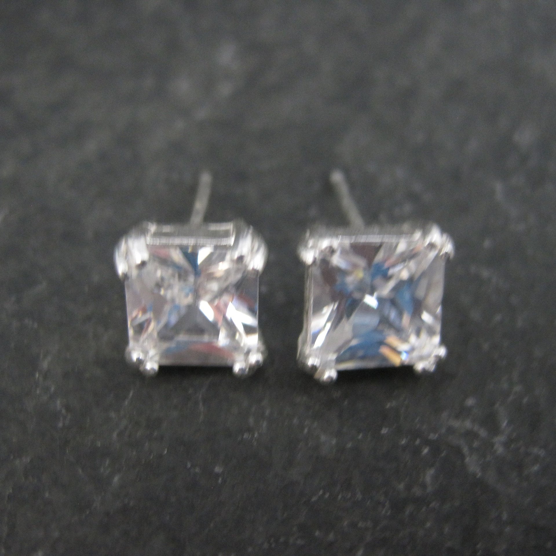 Vintage Sterling 7mm Princess Cut Cubic Zirconia Stud Earrings