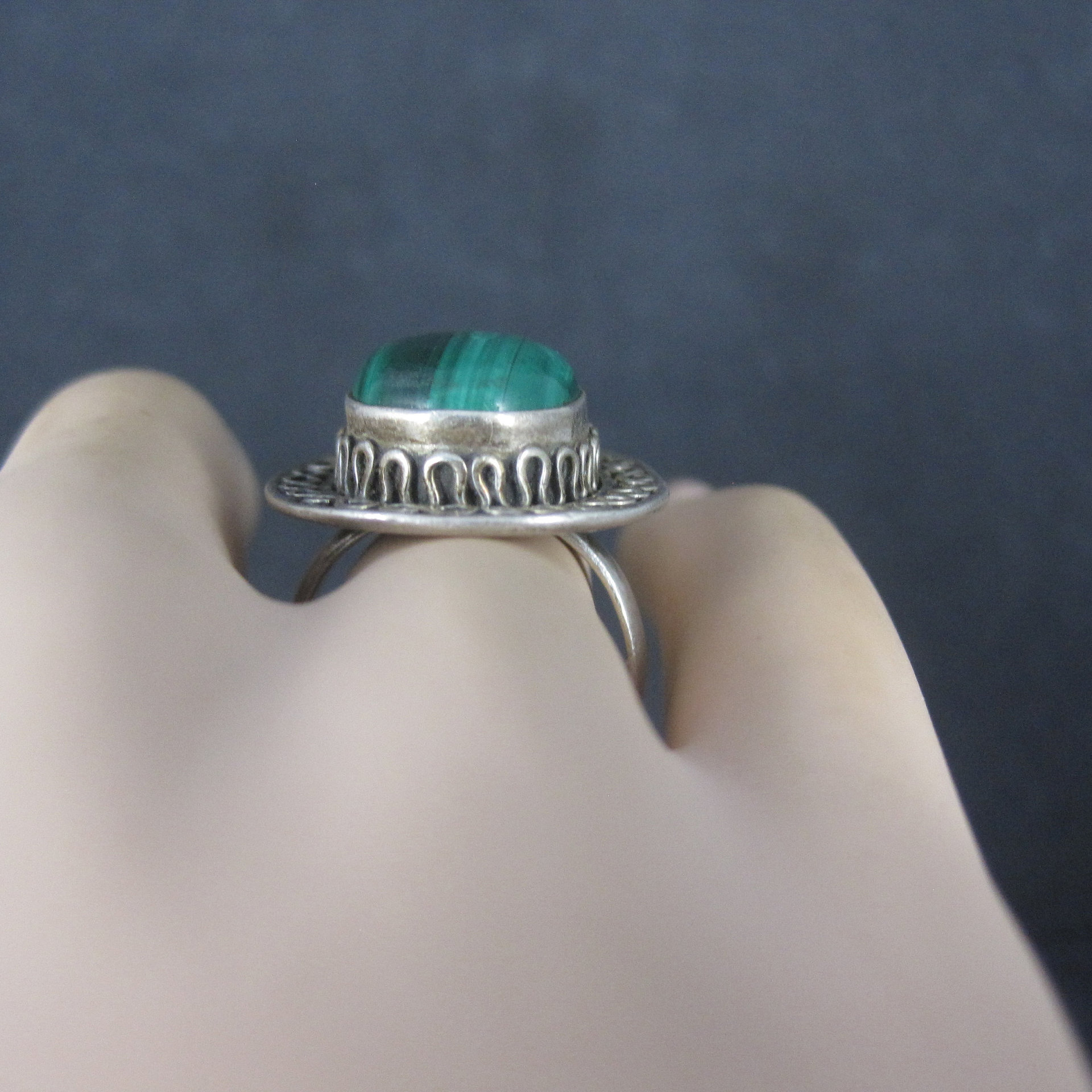 Vintage Sterling Malachite Ring Size 7.5