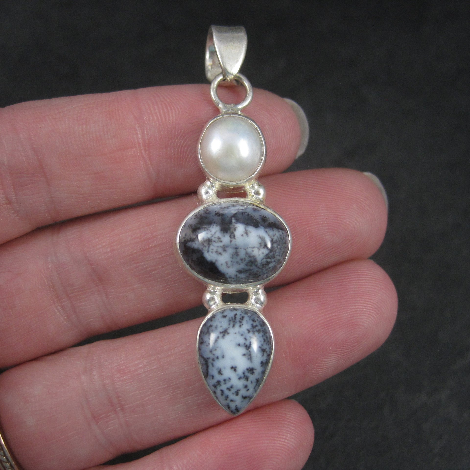 Vintage Sterling Dendrite Opal Pearl Pendant