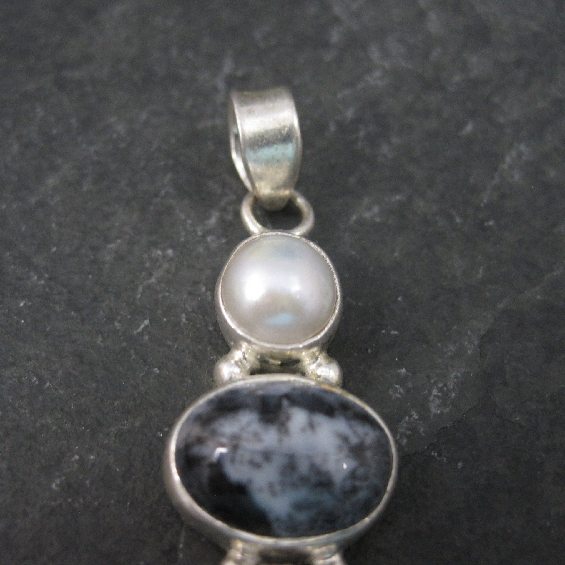 Vintage Sterling Dendrite Opal Pearl Pendant