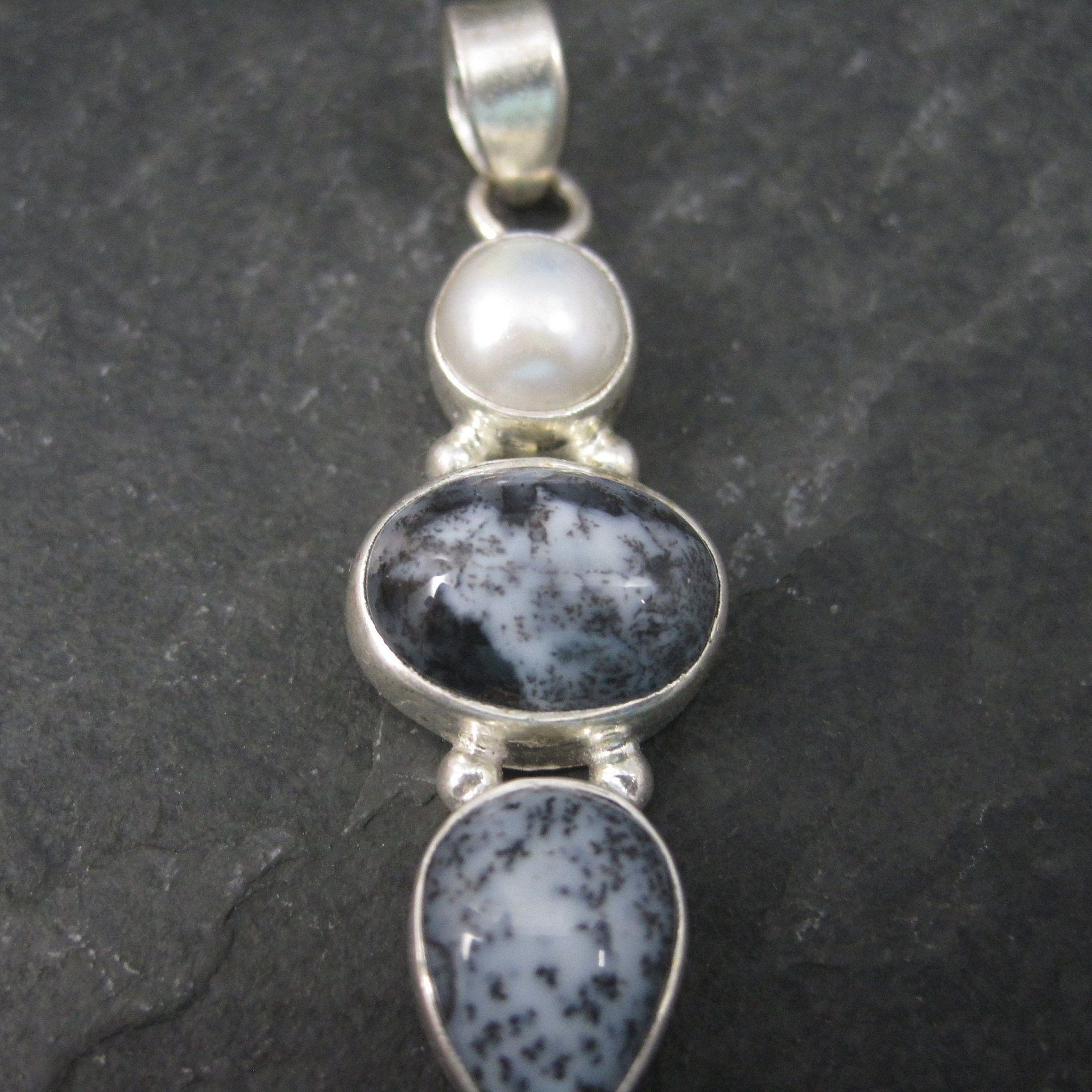 Vintage Sterling Dendrite Opal Pearl Pendant