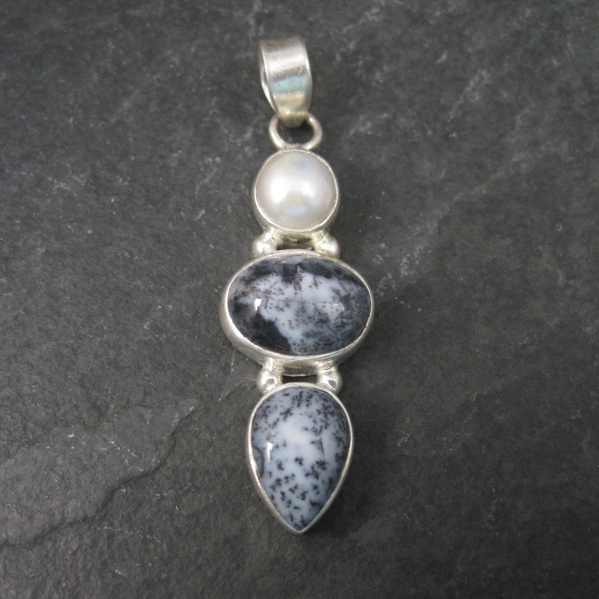 Vintage Sterling Dendrite Opal Pearl Pendant