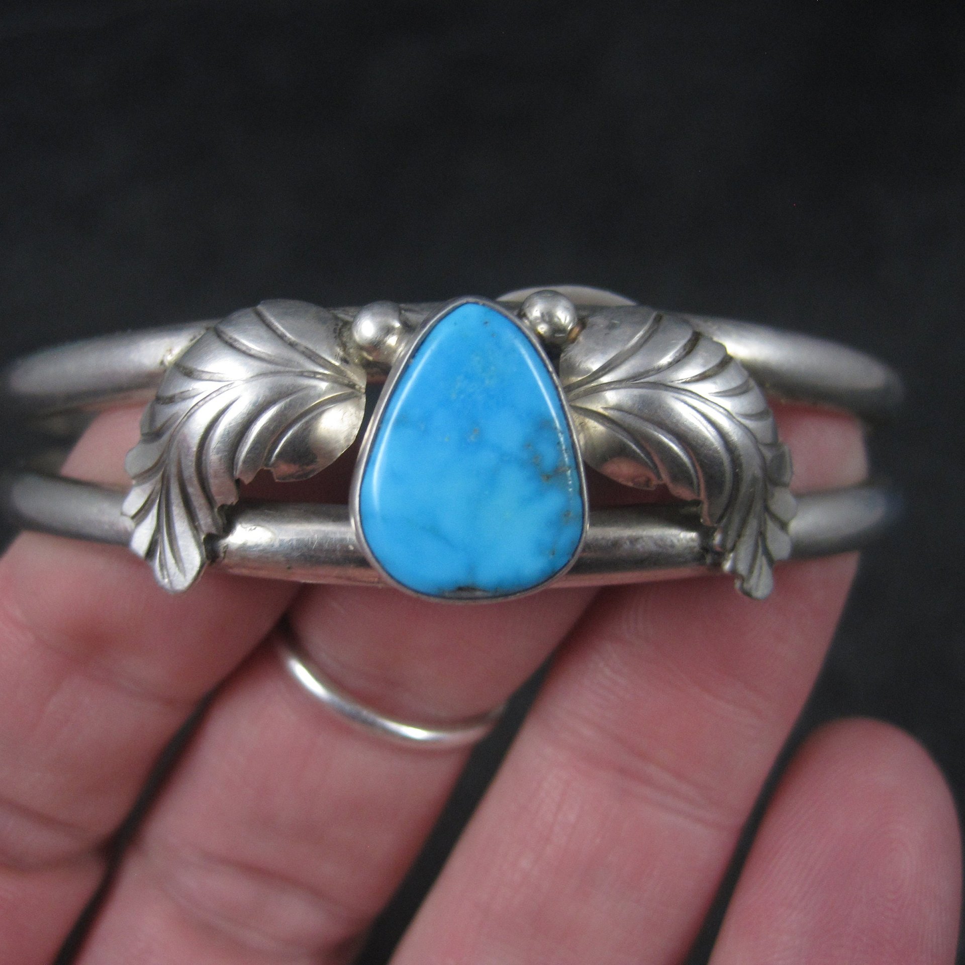 Vintage Southwestern Sterling Turquoise Cuff Bracelet 6.25 Inches
