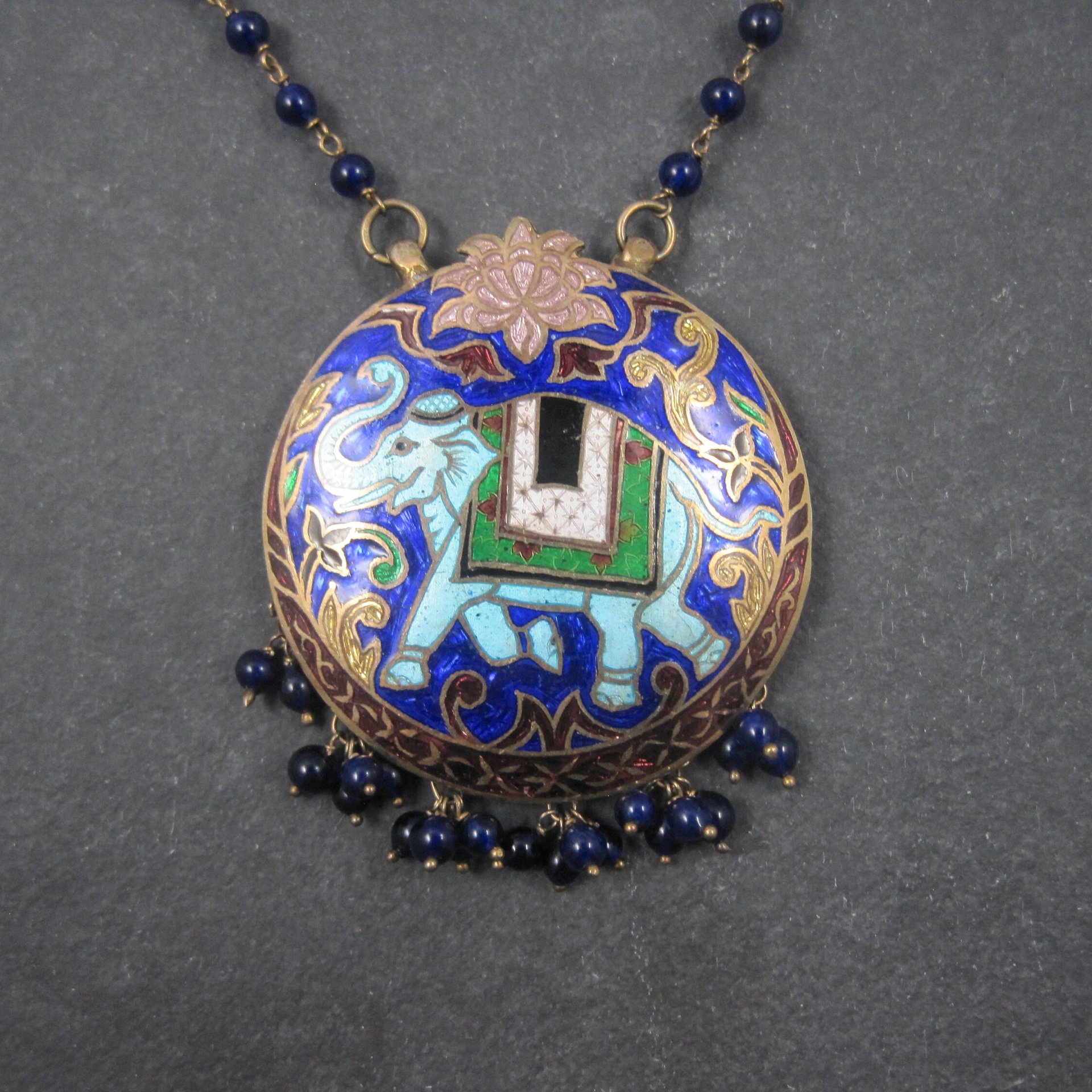 Vintage Cloisonne Enamel Elephant Necklace