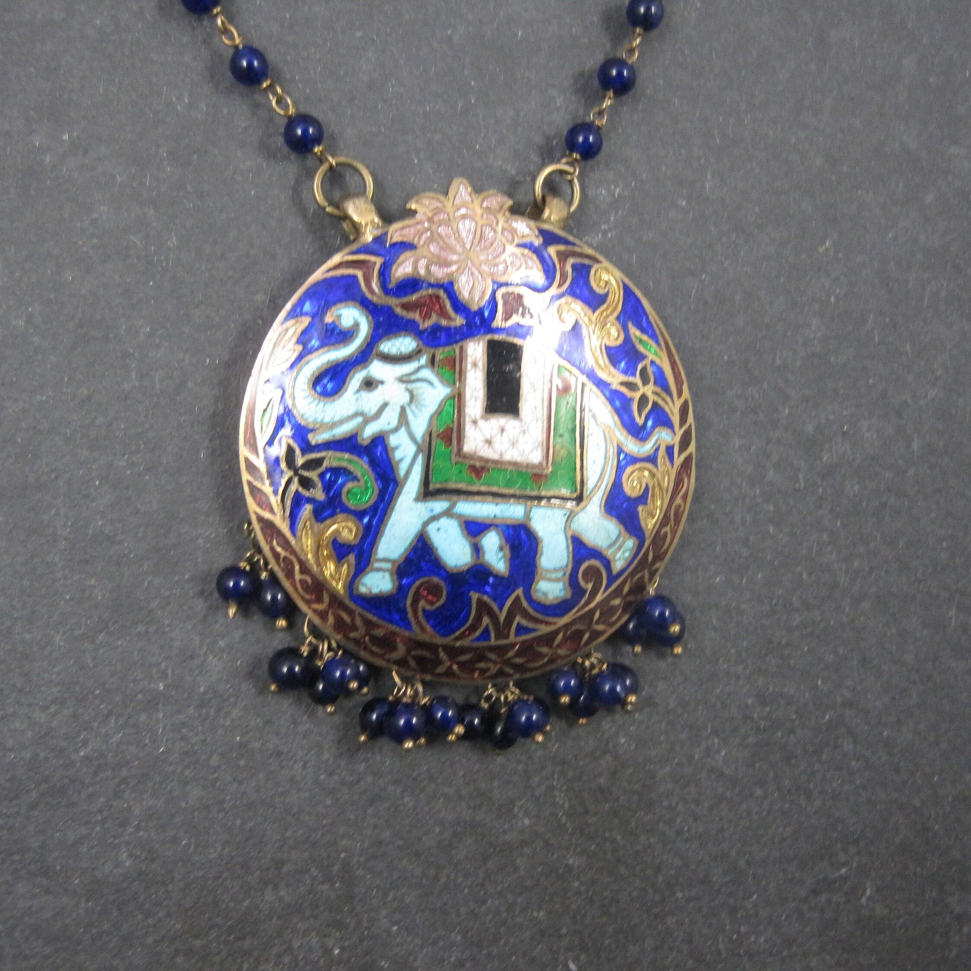 Vintage Cloisonne Enamel Elephant Necklace