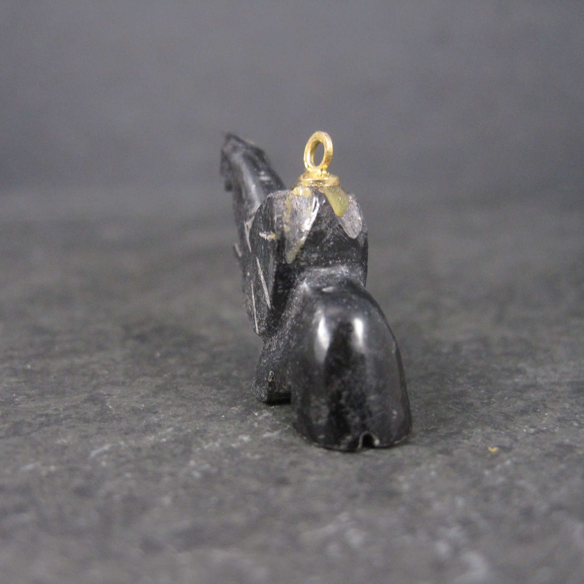 Estate Black Nephrite Jade Elephant Pendant Charm