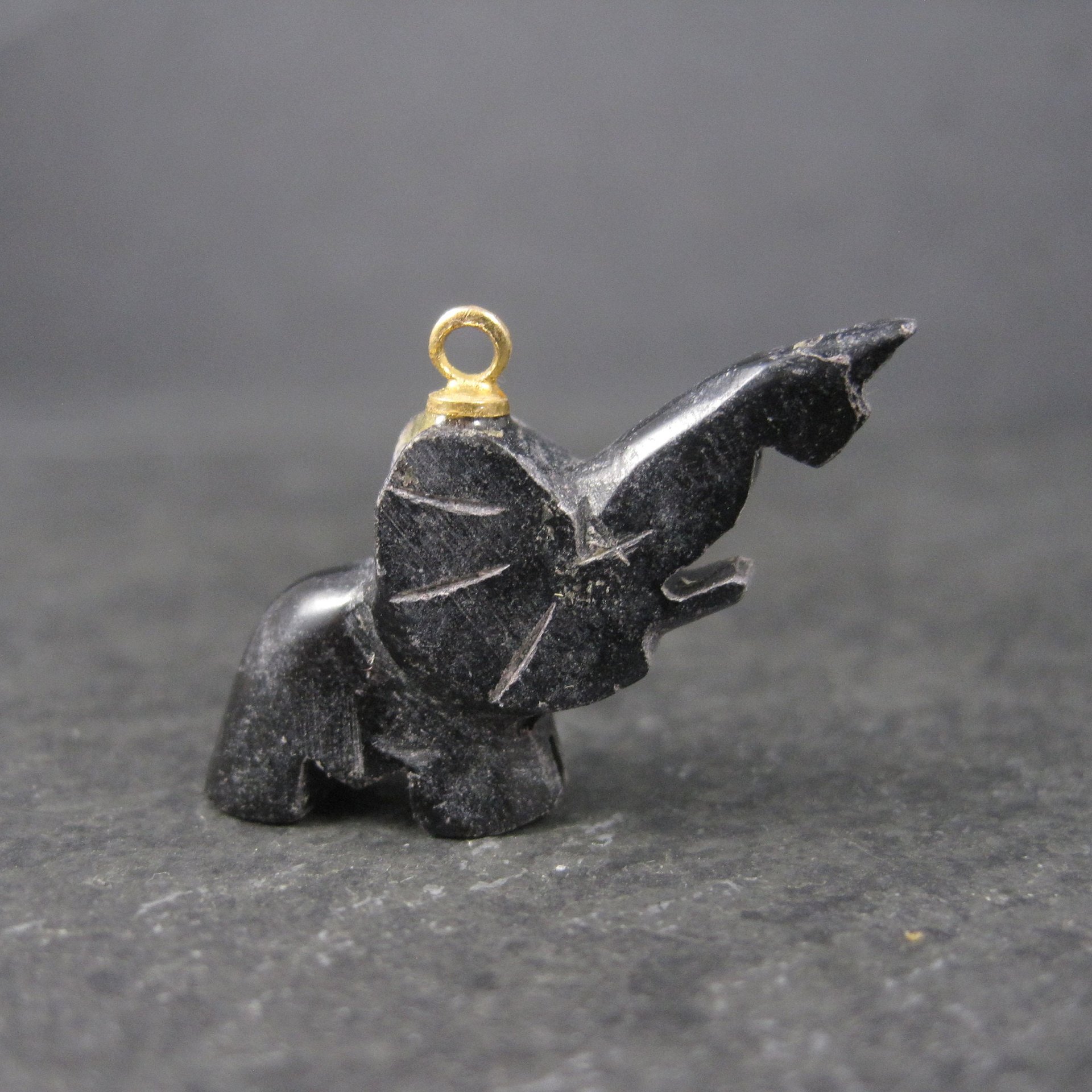 Estate Black Nephrite Jade Elephant Pendant Charm