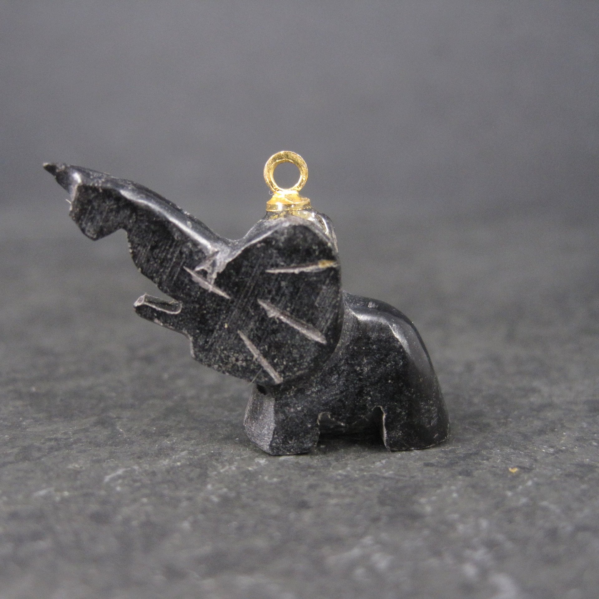 Estate Black Nephrite Jade Elephant Pendant Charm