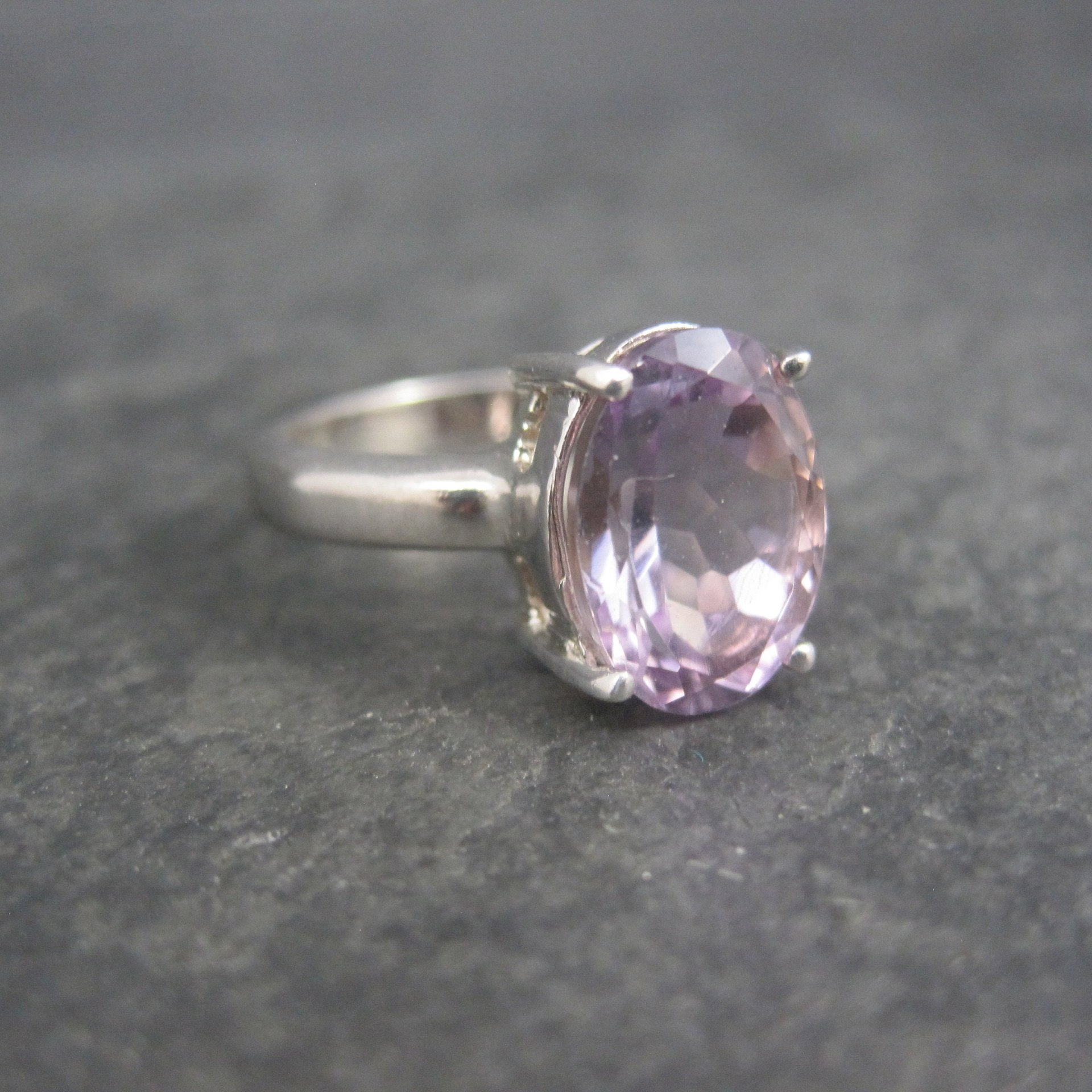 Vintage Sterling Amethyst Solitaire Ring Size 6.25