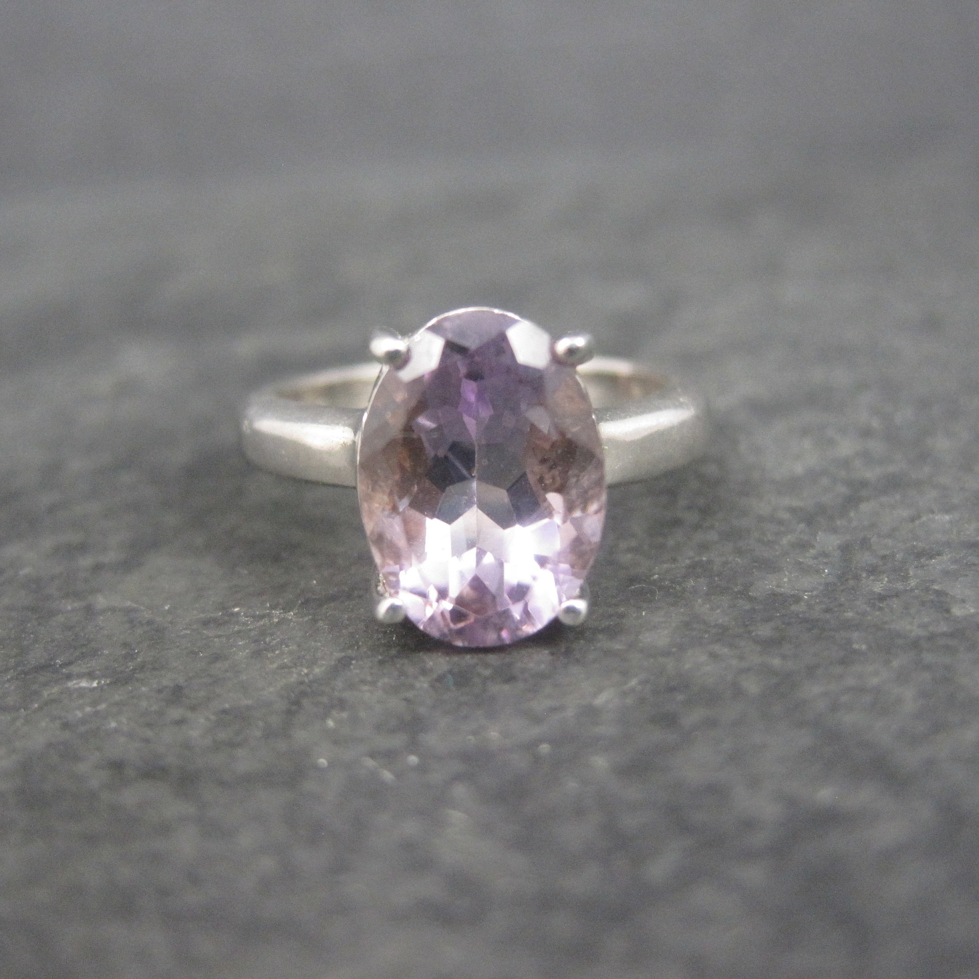 Vintage Sterling Amethyst Solitaire Ring Size 6.25