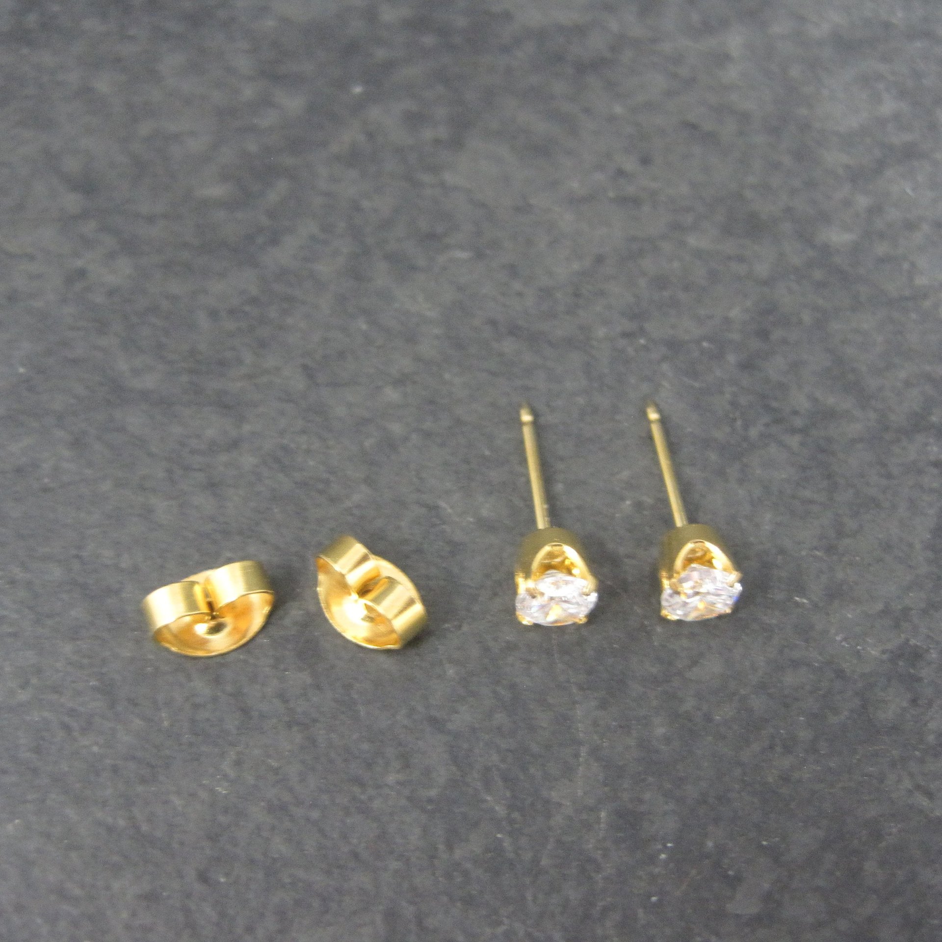 Vintage 14K 5mm Cubic Zirconia Piercing Stud Earrings