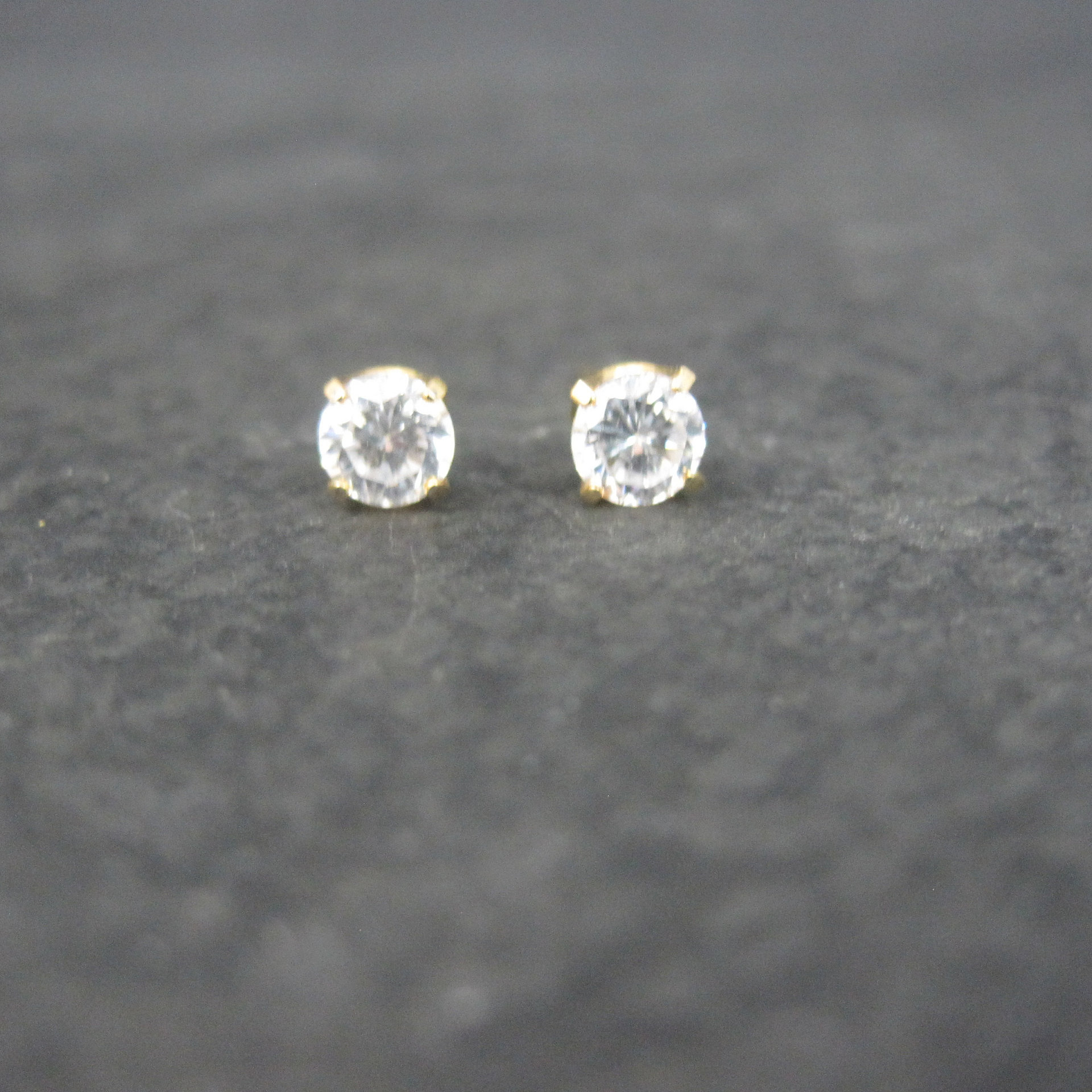 Vintage 14K 5mm Cubic Zirconia Piercing Stud Earrings