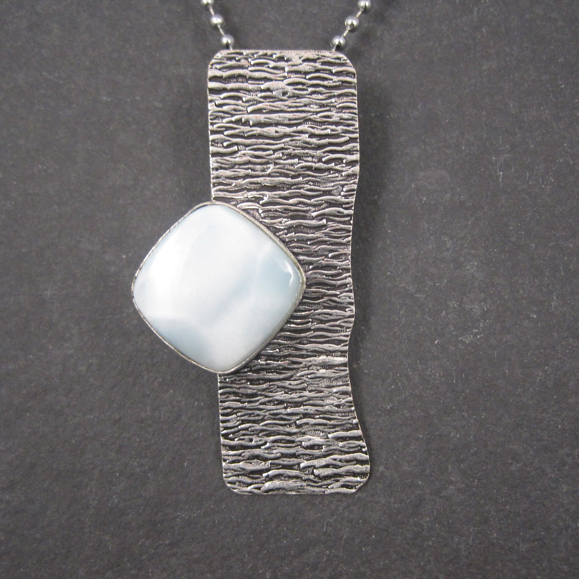 Unusual Sterling Modernist Larimar Pendant Necklace