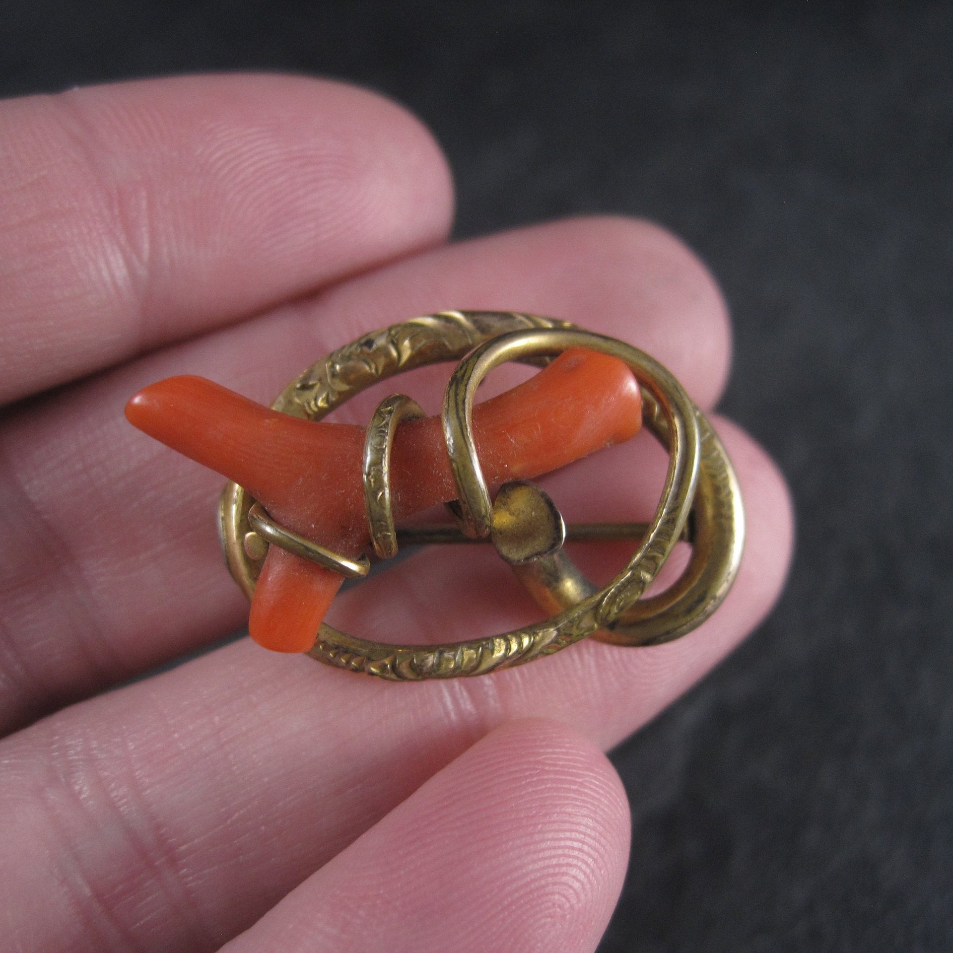 Antique Gold Filled Coral Branch Brooch Pendant