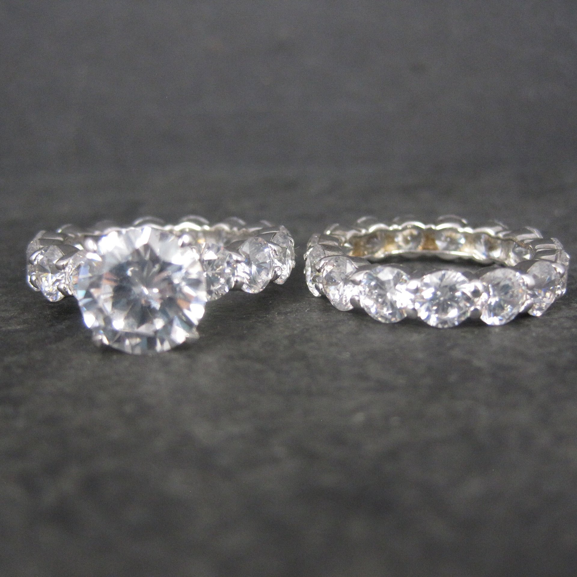 Estate Sterling Silver Cubic Zirconia Wedding Set Size 9