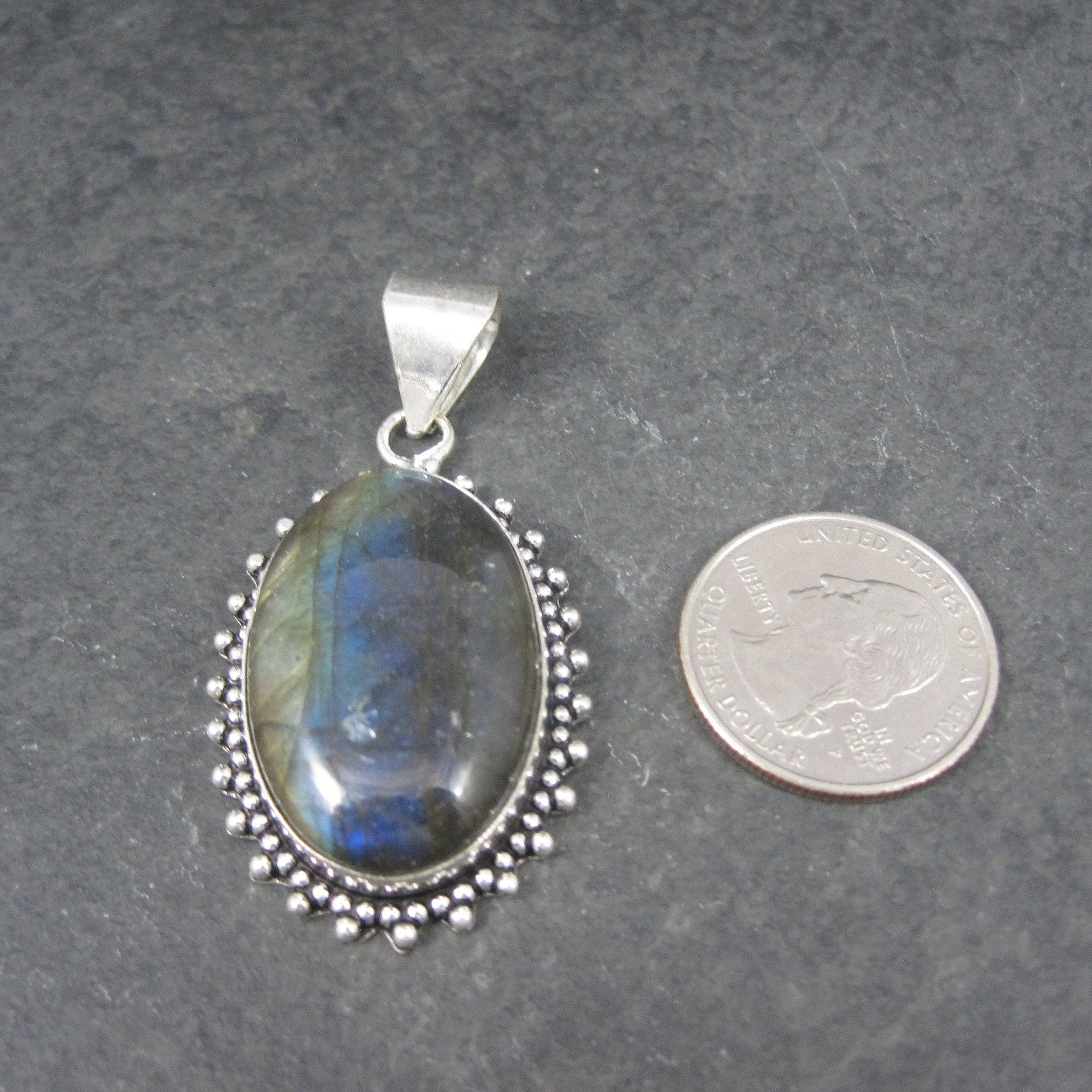 Large Vintage Sterling Labradorite Pendant