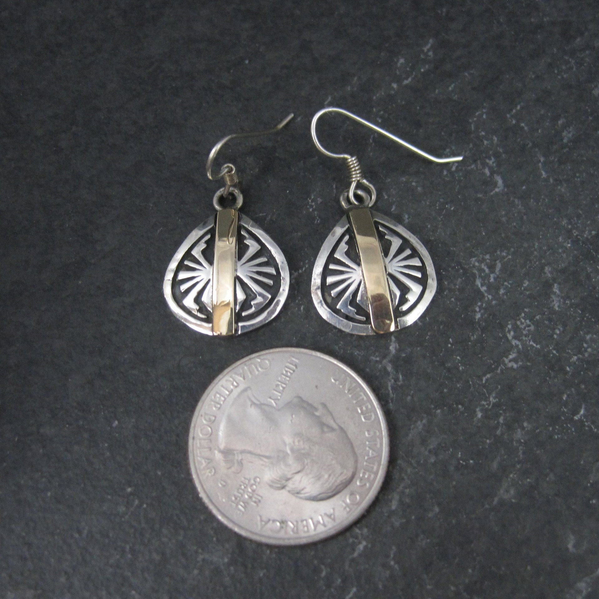 Vintage Sterling Silver 14K Southwestern Spider Earrings