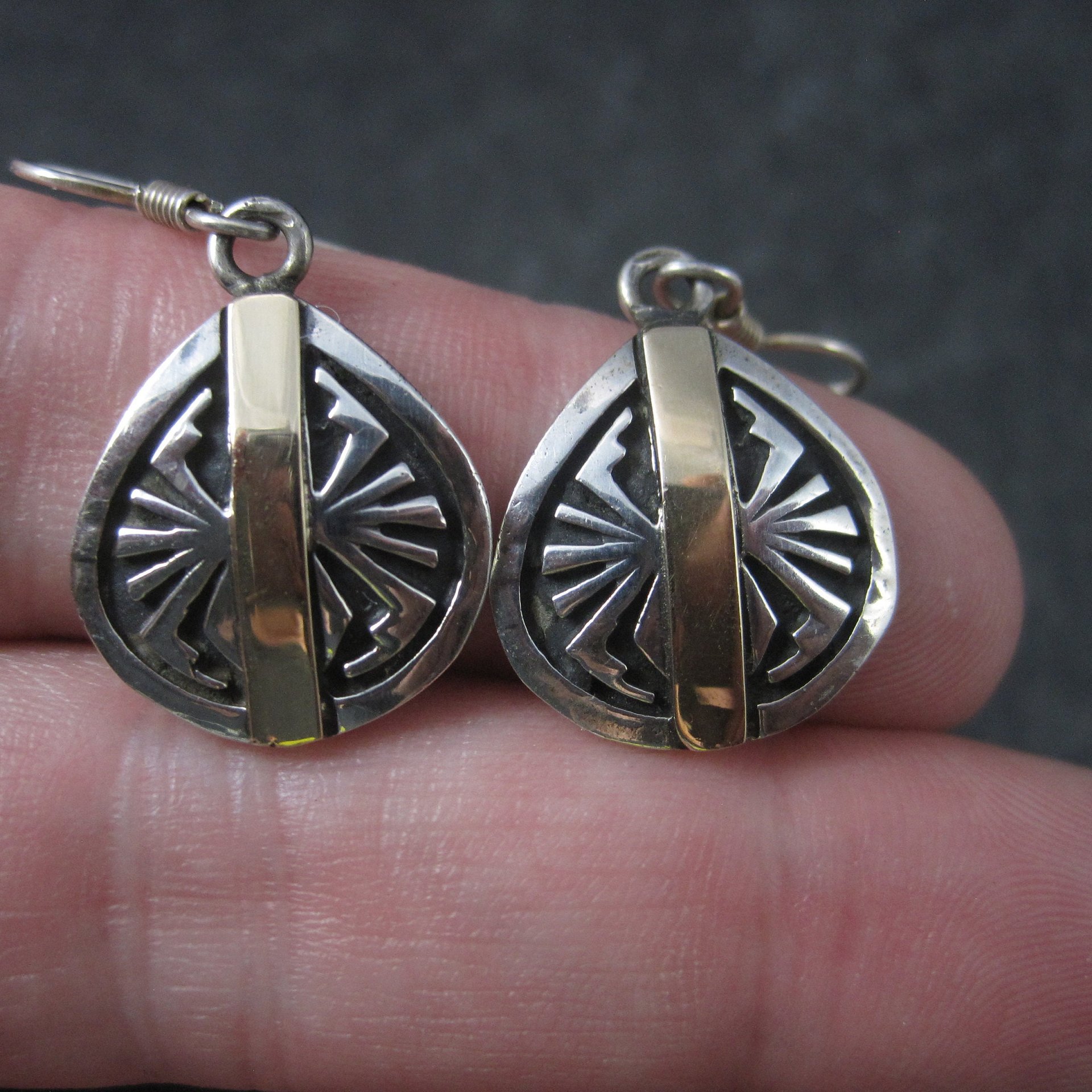 Vintage Sterling Silver 14K Southwestern Spider Earrings