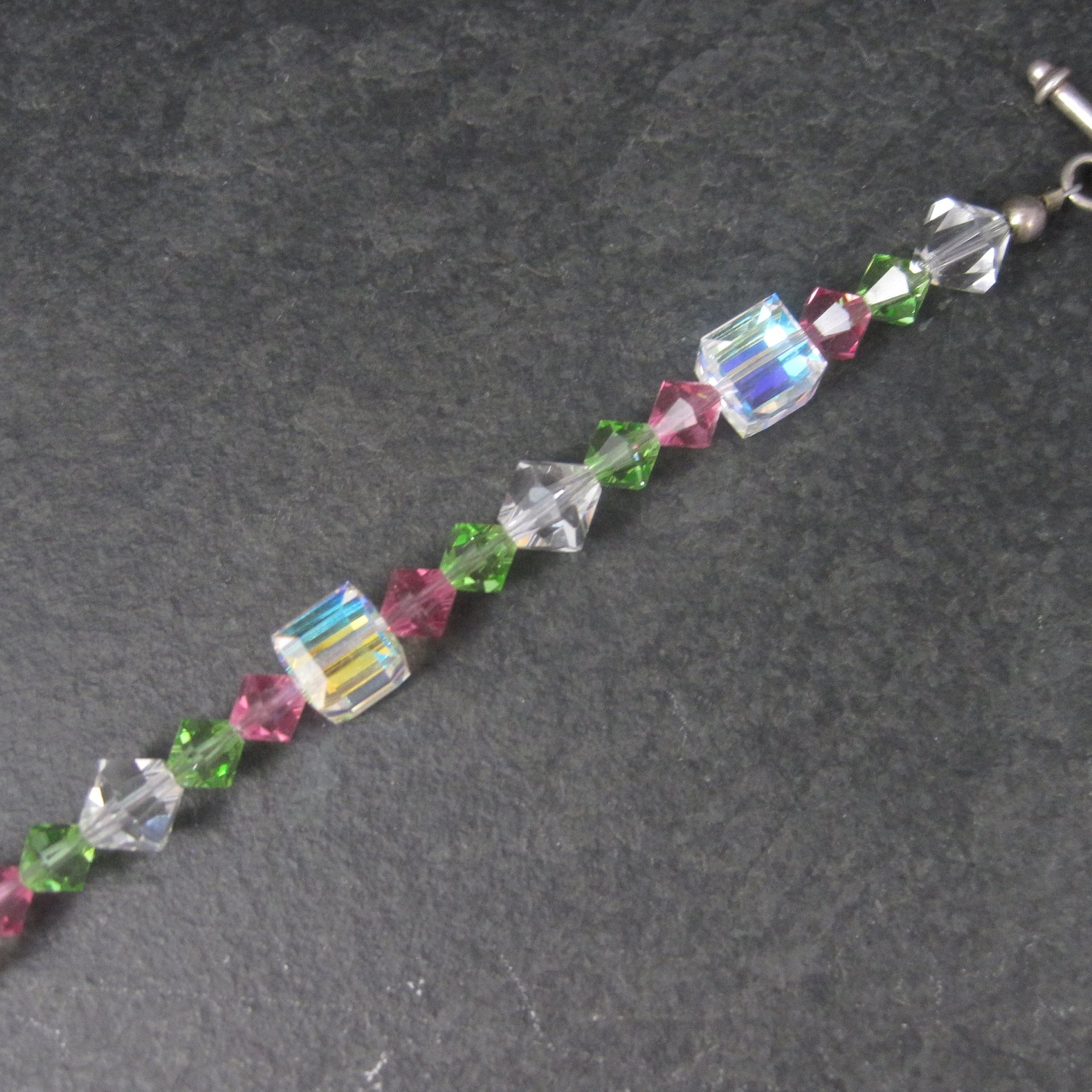 Pink and Green Crystal Toggle Bracelet 8 Inches