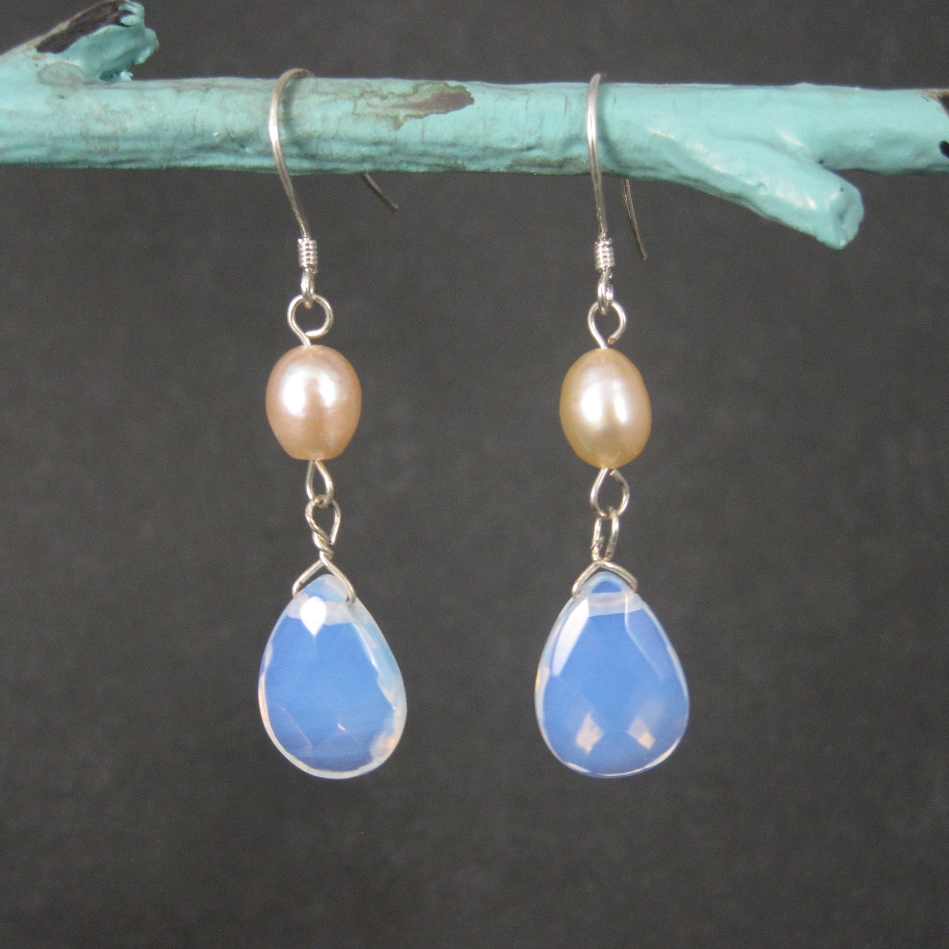 Sterling Opalite Pearl Earrings