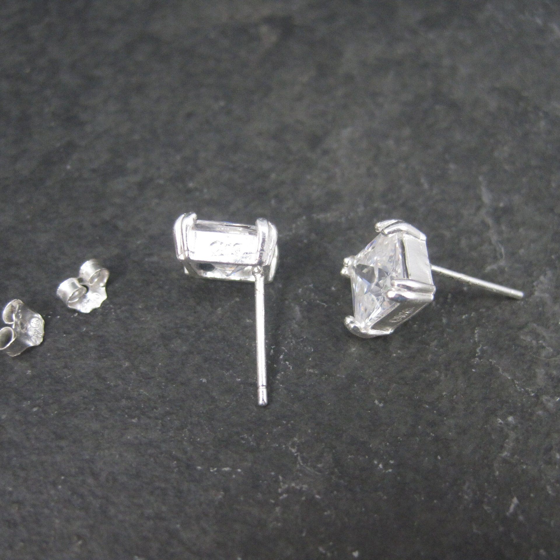 Vintage Sterling 7mm Princess Cut Cubic Zirconia Stud Earrings