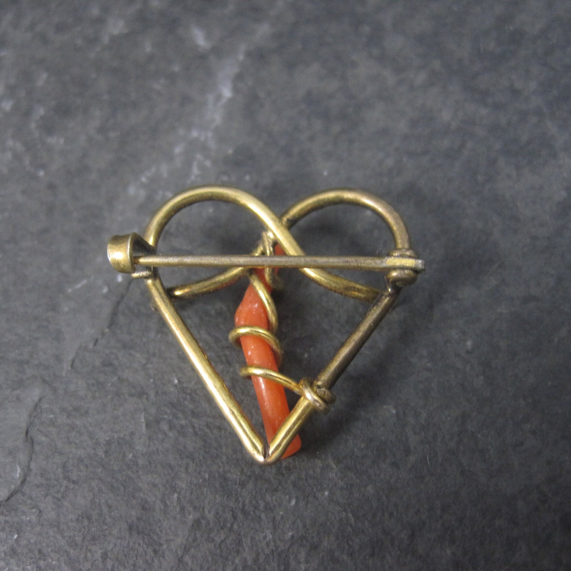 Antique Gold Filled Coral Heart Brooch Pin