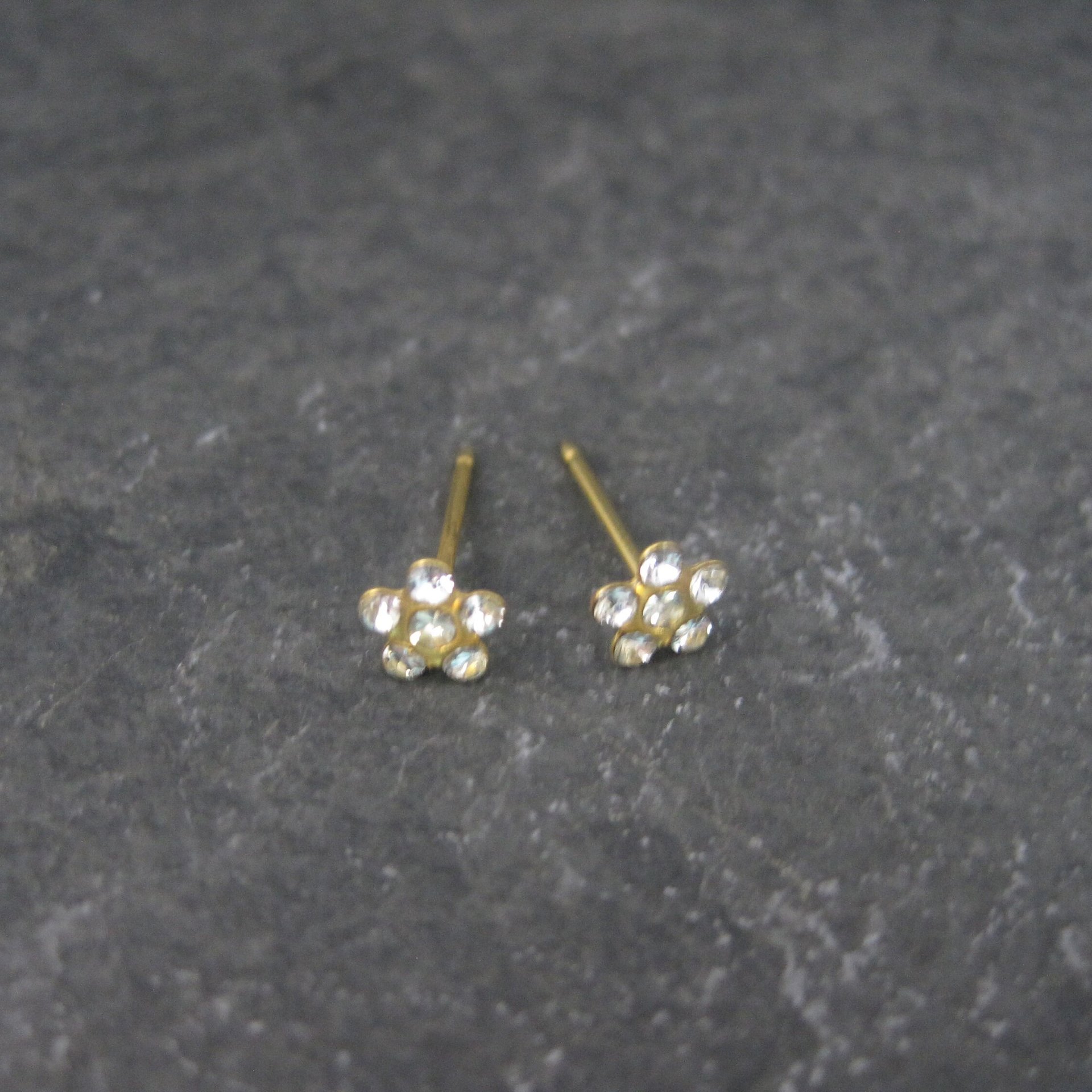 Vintage 14K Crystal Flower Piercing Earrings