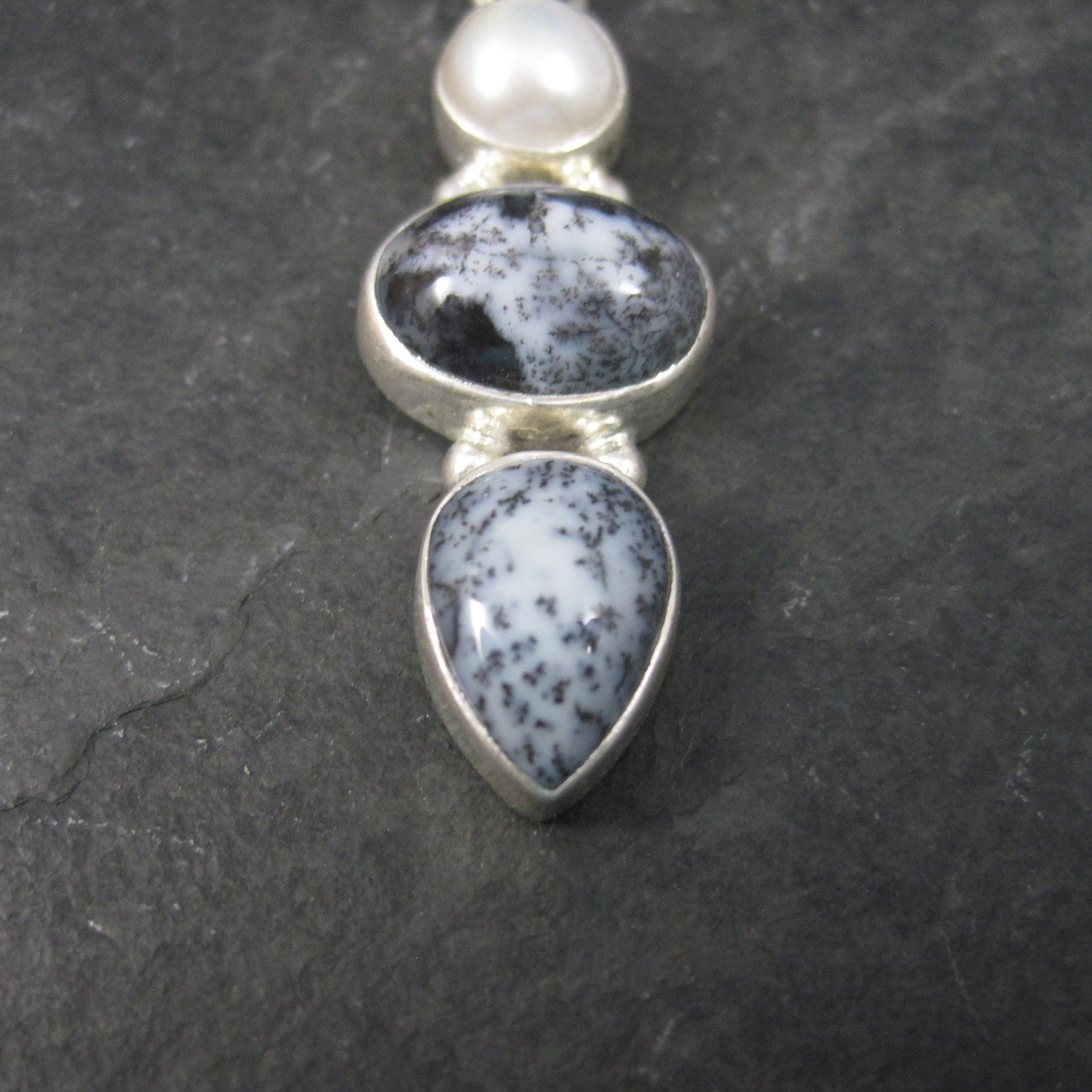 Vintage Sterling Dendrite Opal Pearl Pendant