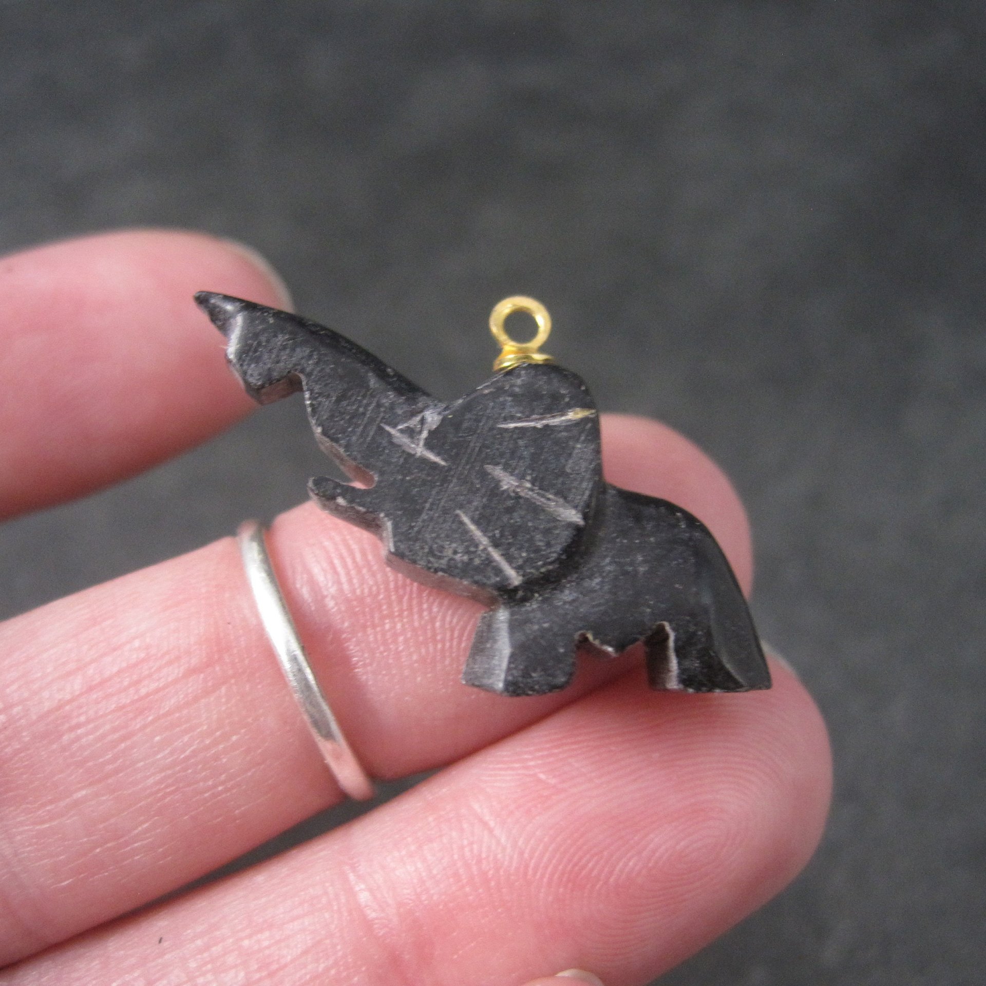 Estate Black Nephrite Jade Elephant Pendant Charm