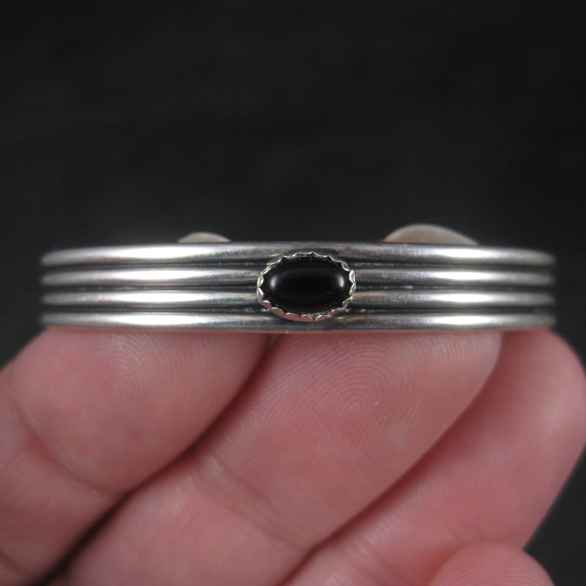 Estate Southwestern Sterling Onyx Childs Cuff Bracelet 4.5 Inches