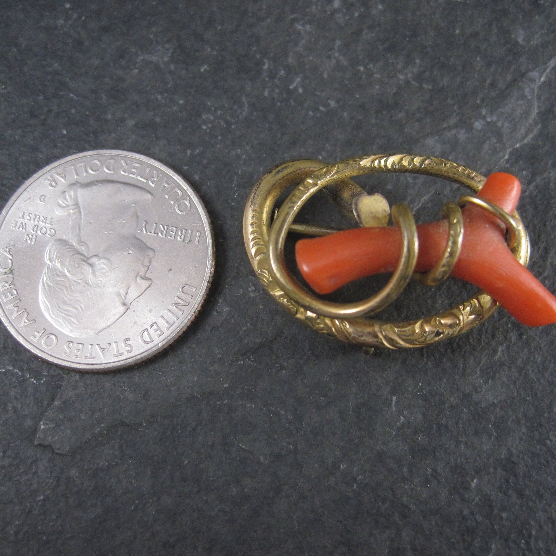 Antique Gold Filled Coral Branch Brooch Pendant