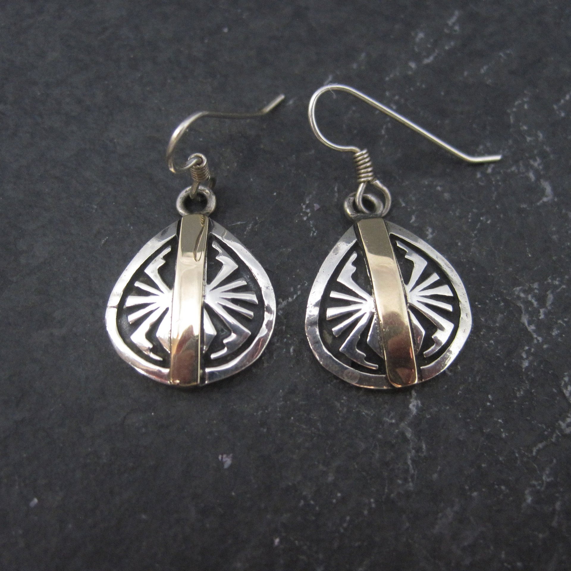 Vintage Sterling Silver 14K Southwestern Spider Earrings