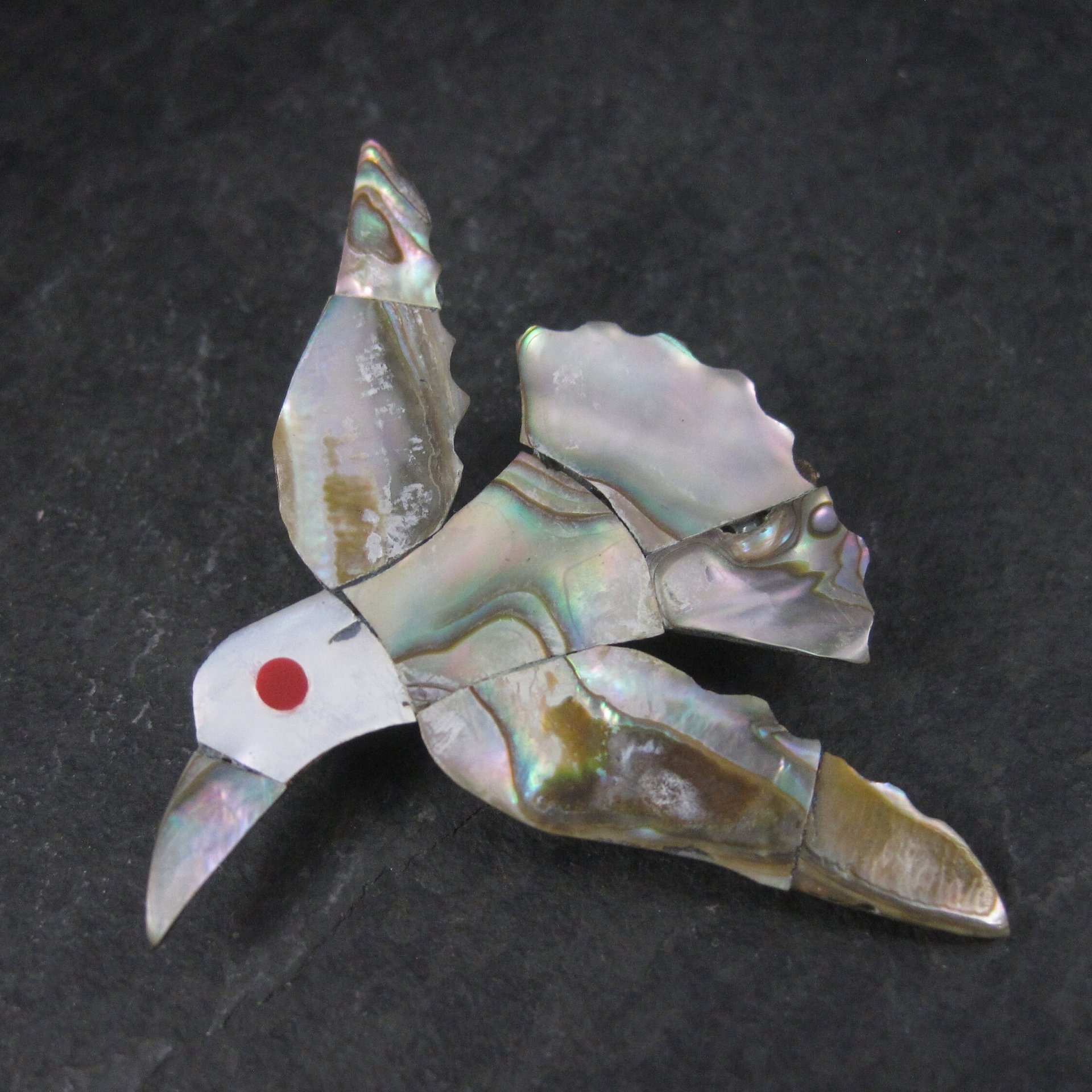 Vintage Mexican Alpaca Silver Abalone Bird Brooch