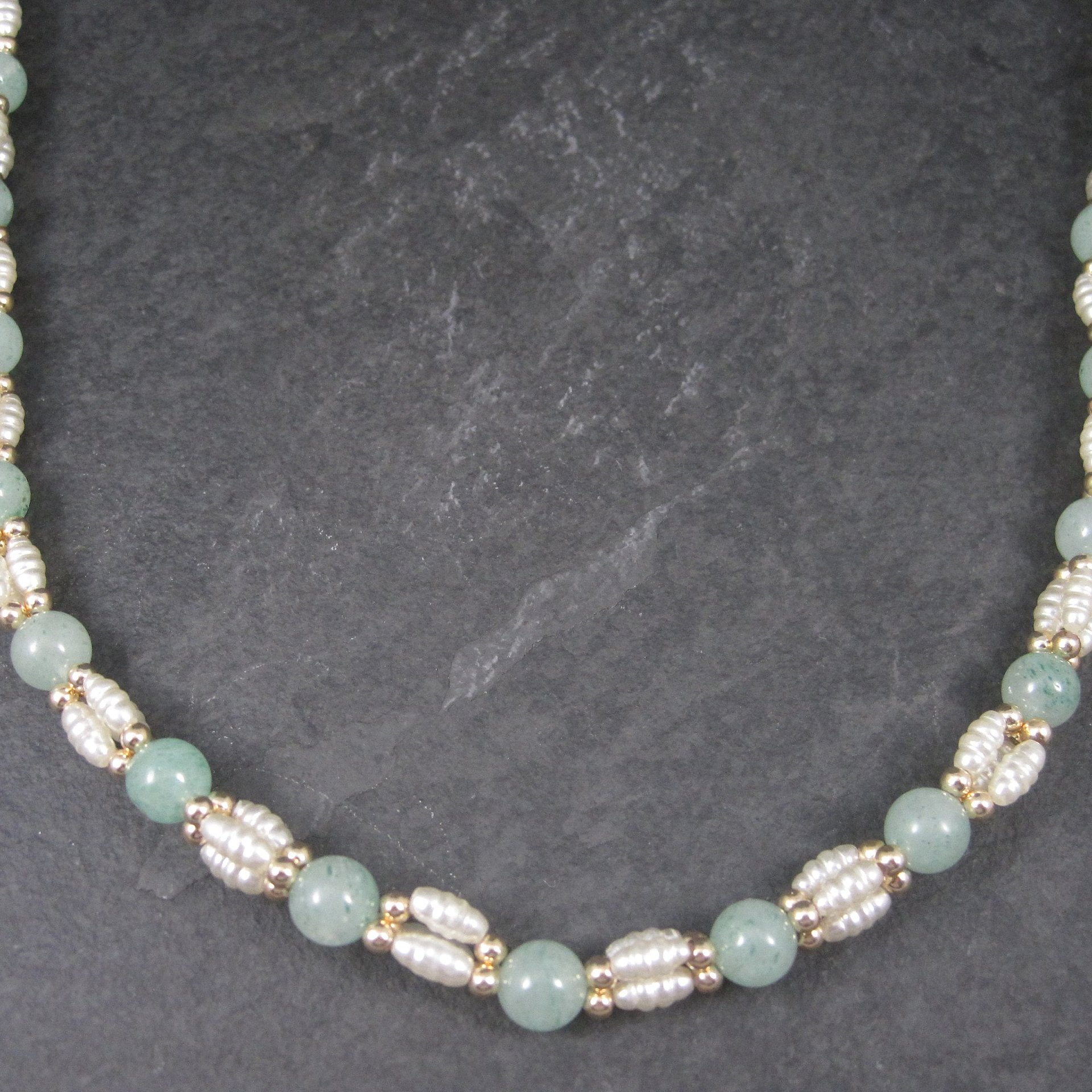 Vintage Aventurine Pearl Necklace 25 Inches
