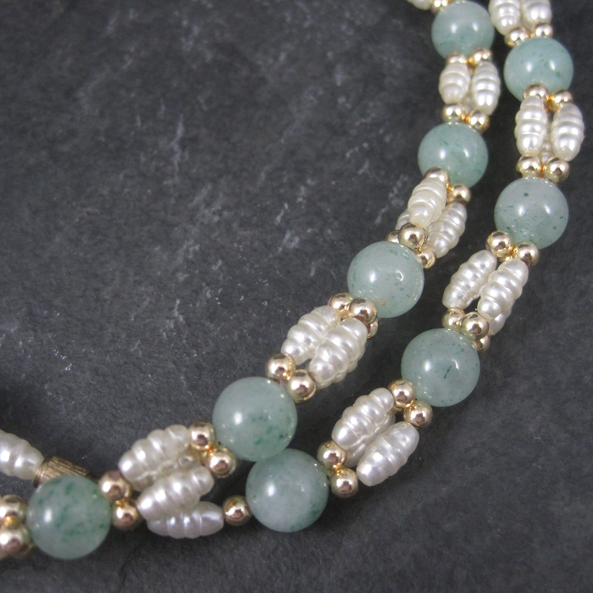 Vintage Aventurine Pearl Necklace 25 Inches