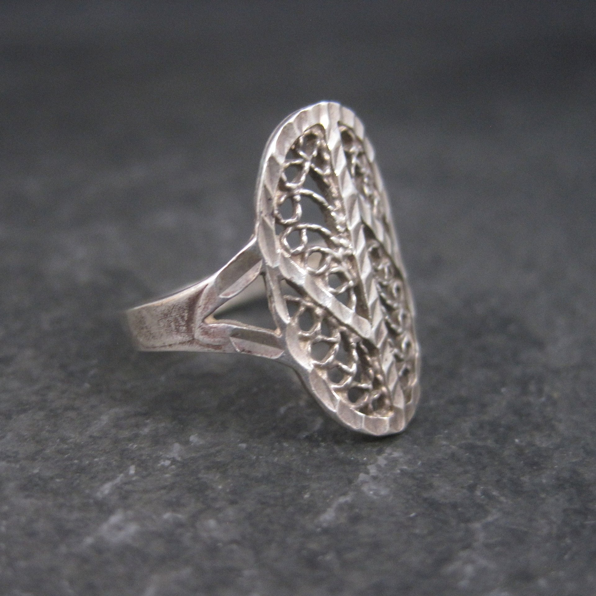 Vintage Sterling Diamond Cut Filigree Ring Size 6