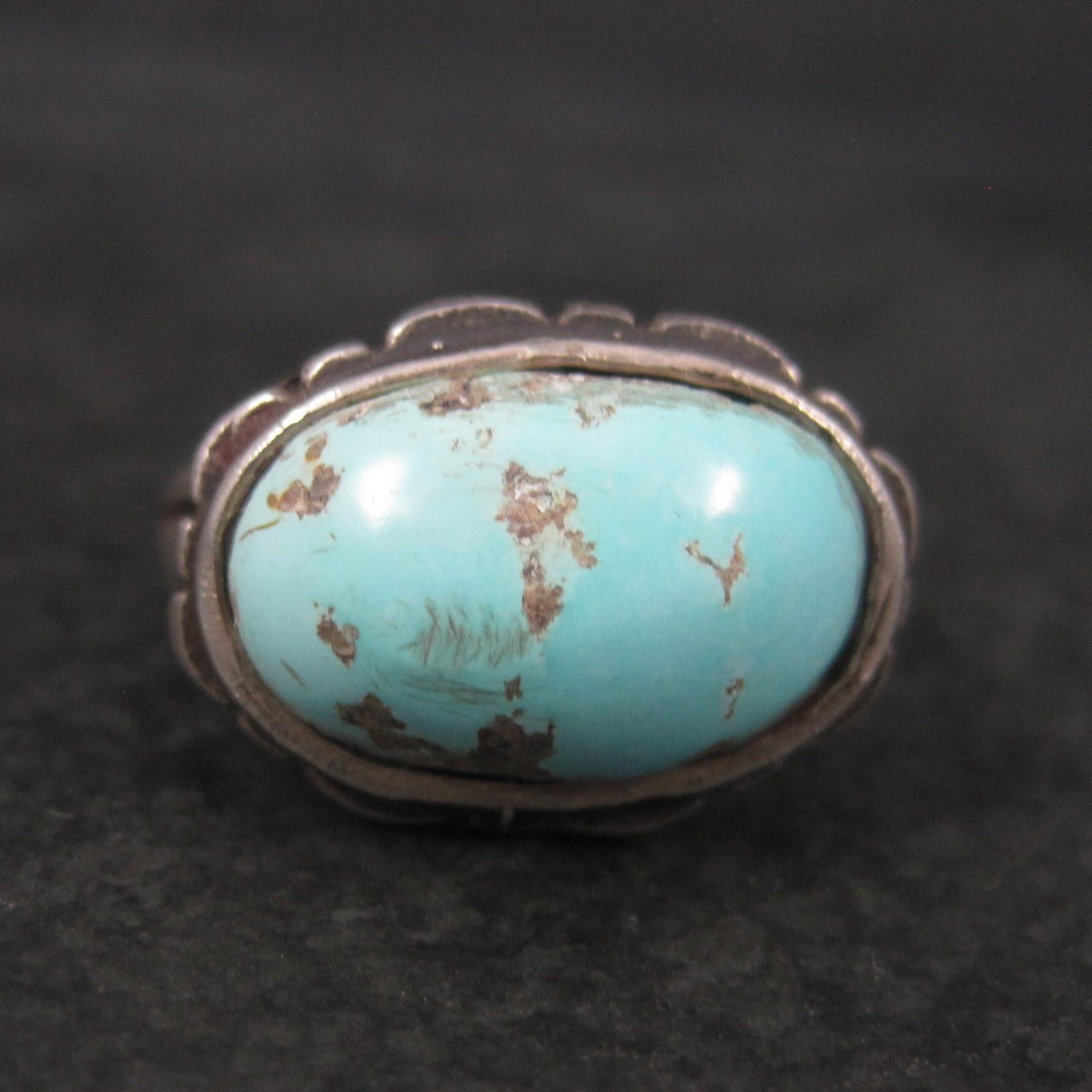 Antique Turquoise Ring Size 9.75 Vintage Sterling Silver
