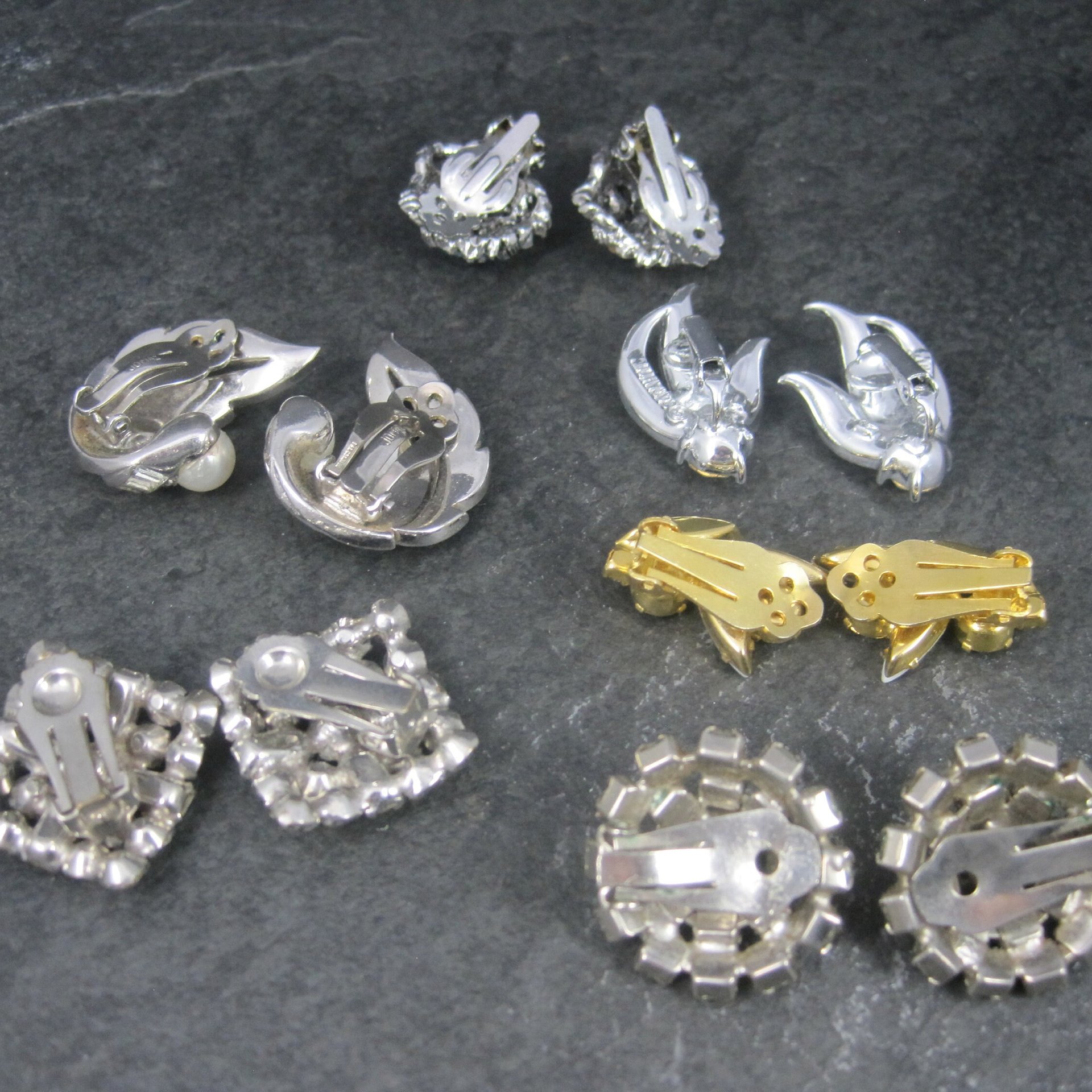 Destash Vintage Lot 6 Pairs Rhinestone Clip On Earrings