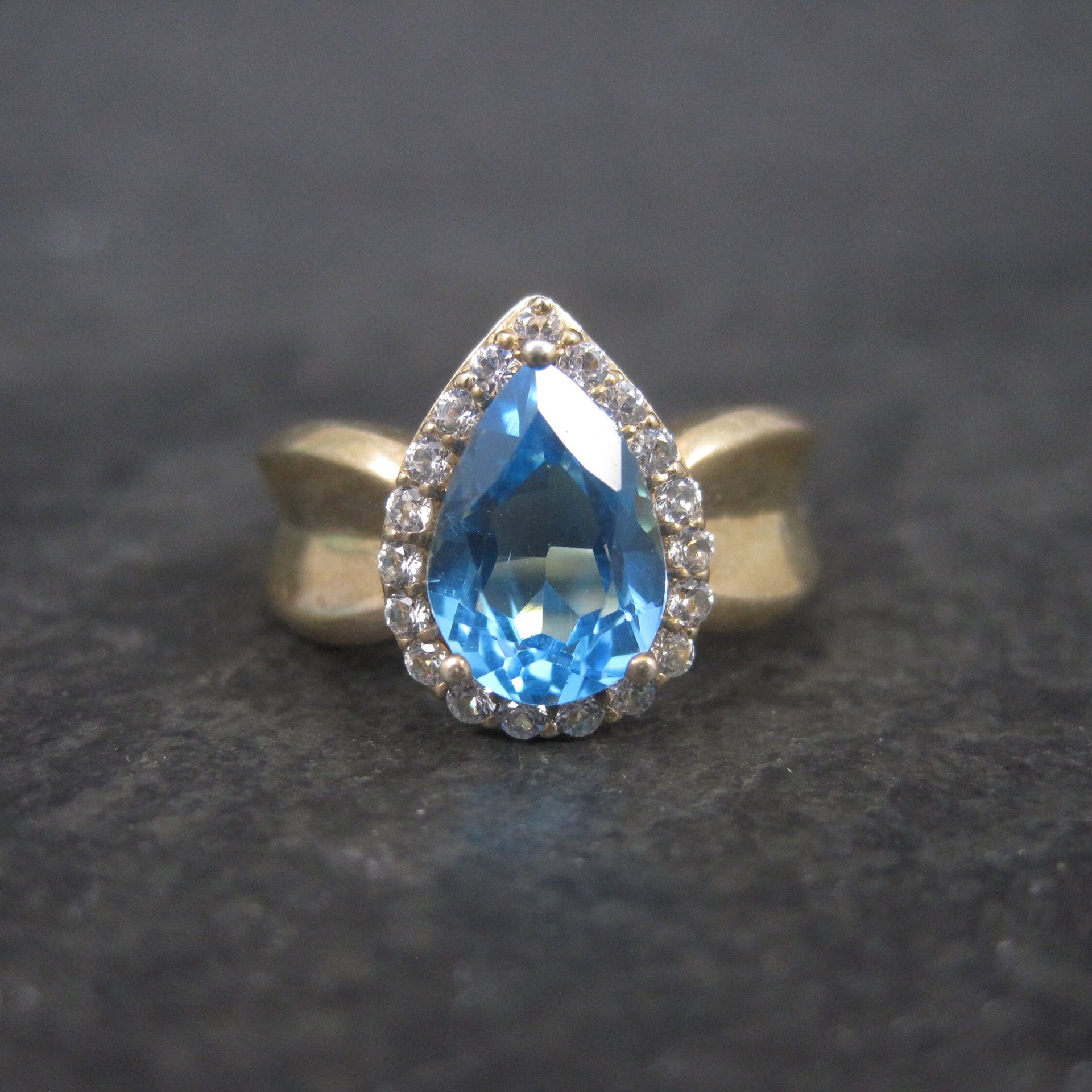 Vintage Vermeil Sterling Topaz Halo Ring Size 7